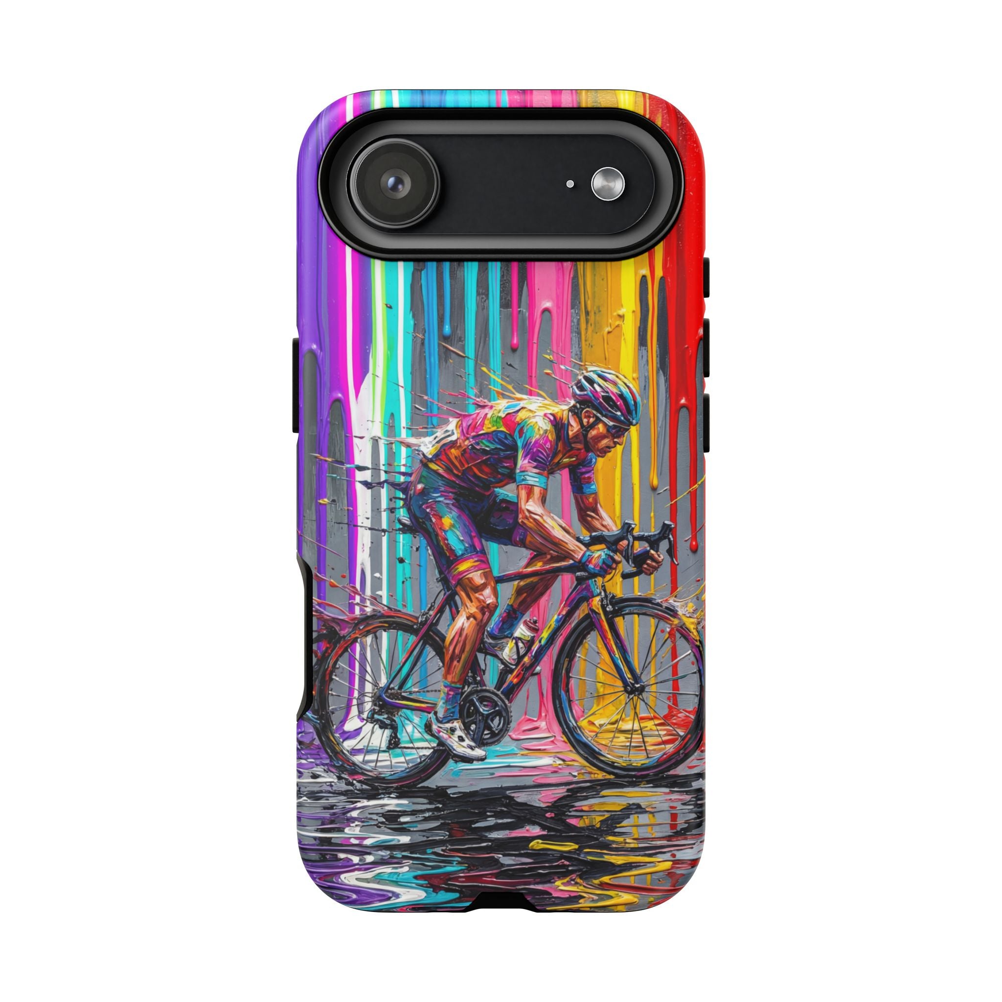 Cyclist Art iPhone Case | Colourful Drip Painting Tough Cases