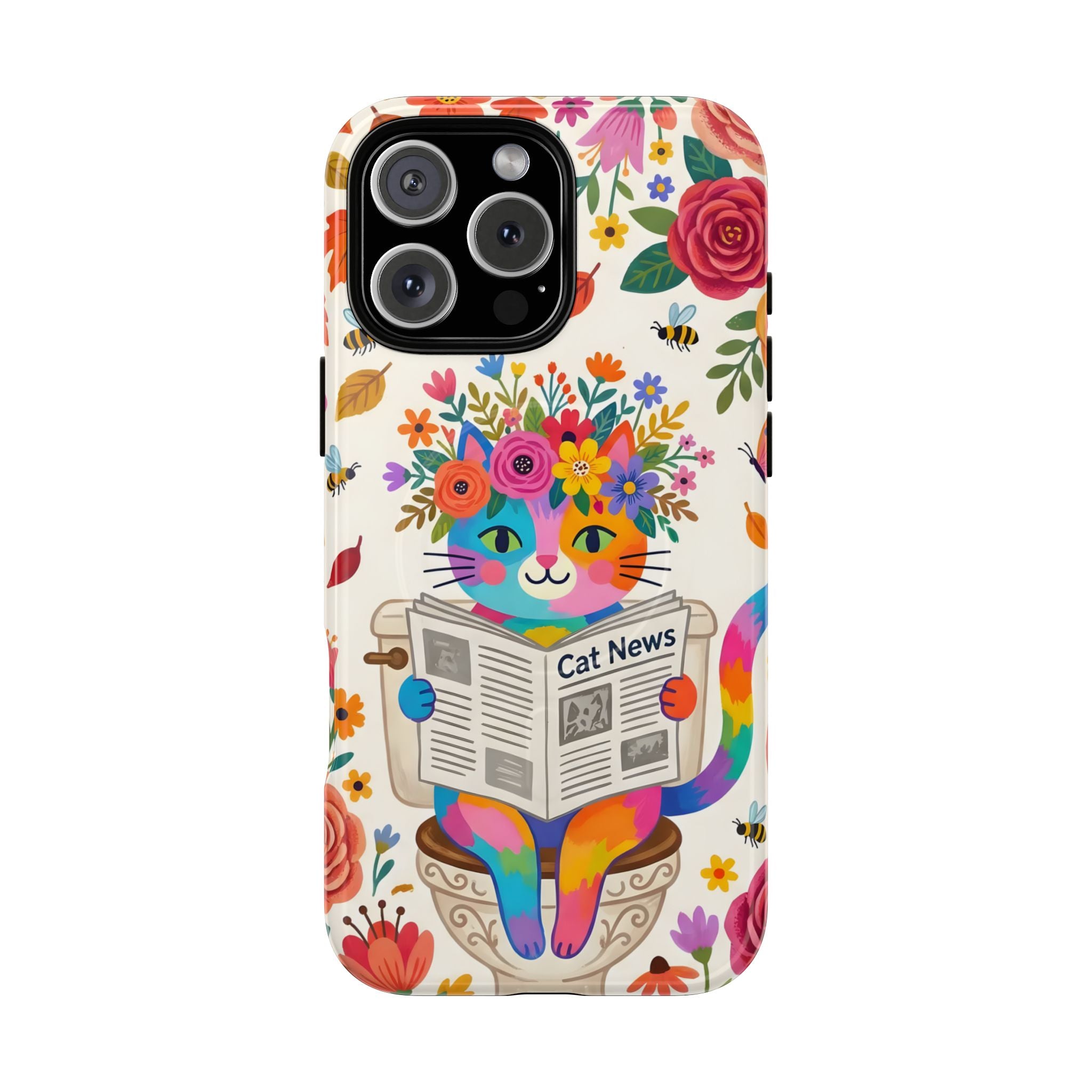 Floral Rainbow Cat MagSafe iPhone Case | Cat News Design