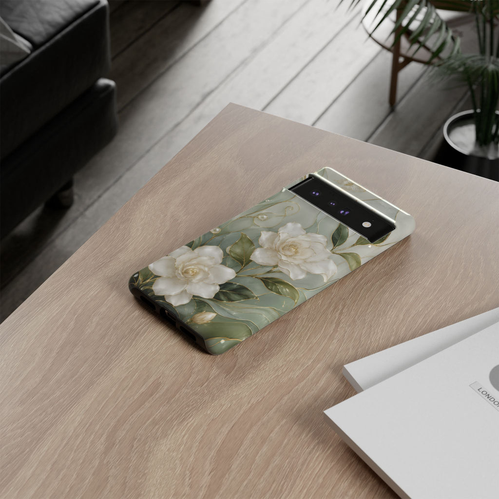 White Floral  Google Pixel Phone Case | Sage Green Botanical Phone Case