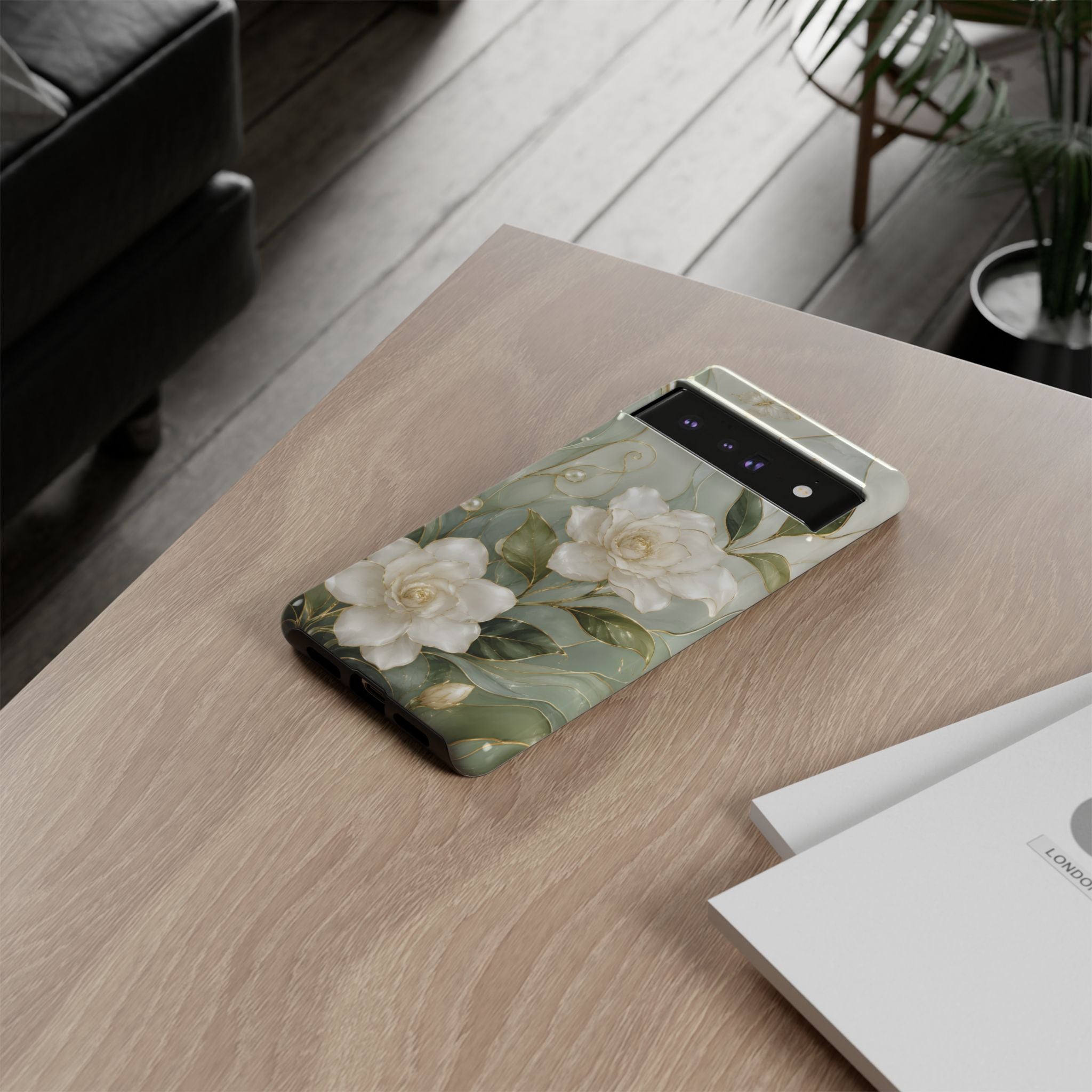 White Floral  Google Pixel Phone Case | Sage Green Botanical Phone Case