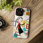 Cover per iPhone con illustrazione di galleria d'arte | Design con donna e cornici carine