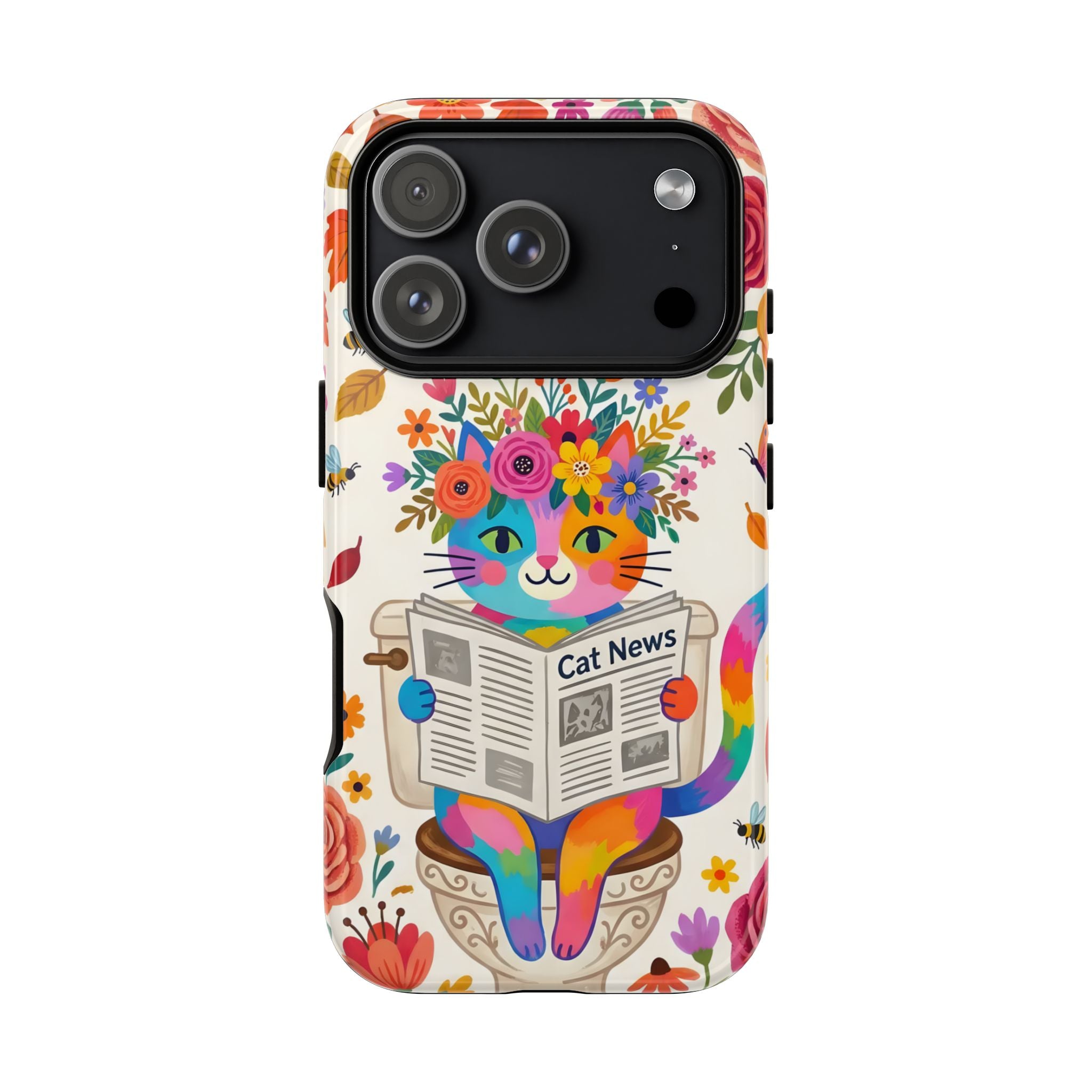 Floral Rainbow Cat iPhone Case | Cat News Design