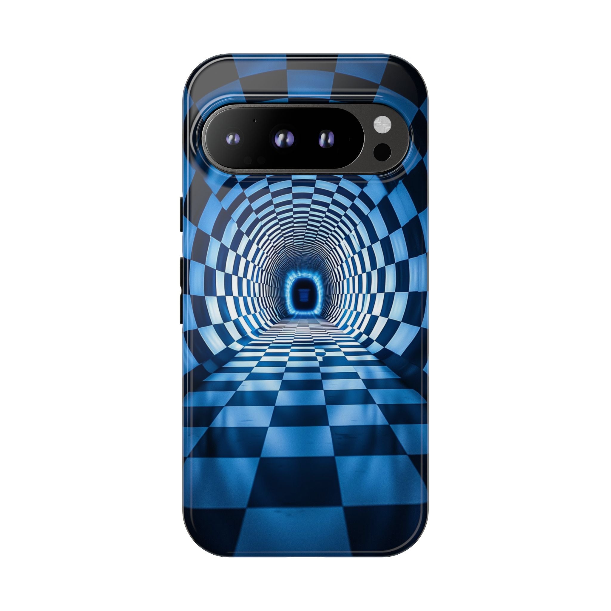 Blue Checkered Tunnel Google Pixel Case — 3D Optical Illusion Tough Case