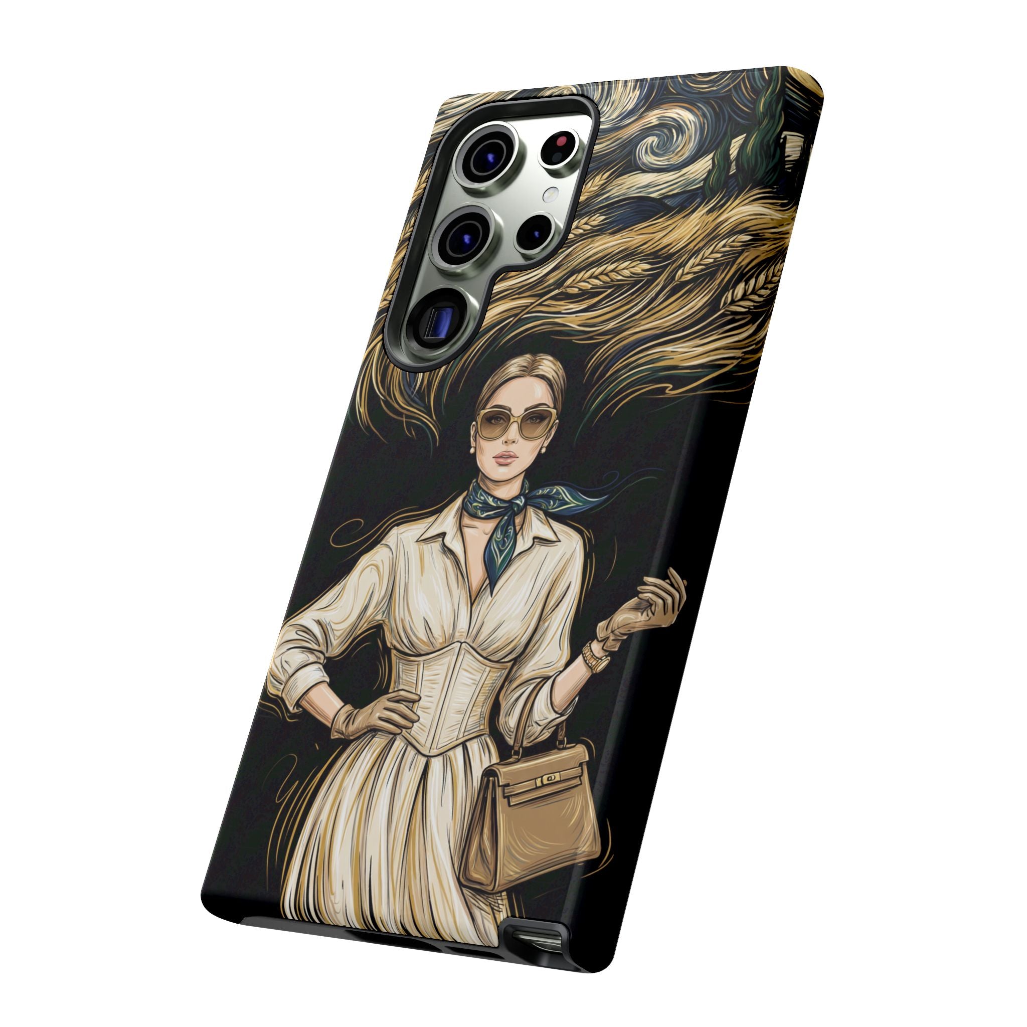 Vintage Elegance Samsung Galaxy Phone Case | Retro Woman with Flowing Golden Hair