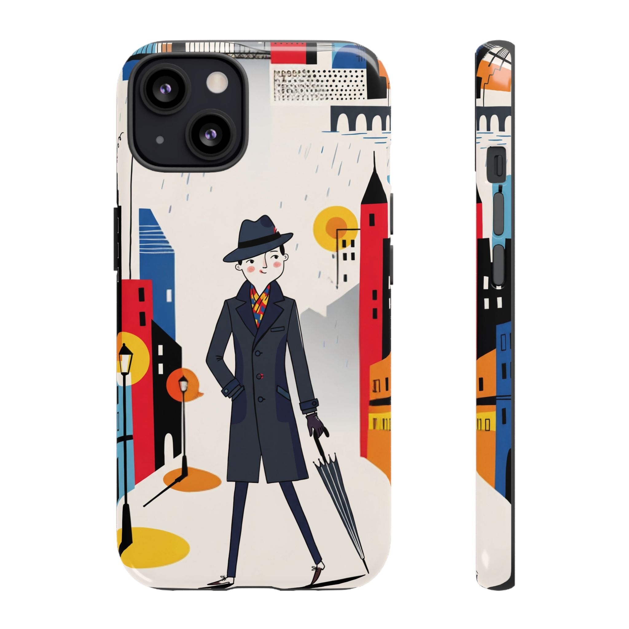 Retro Gentleman in Cityscape Illustration iPhone Case