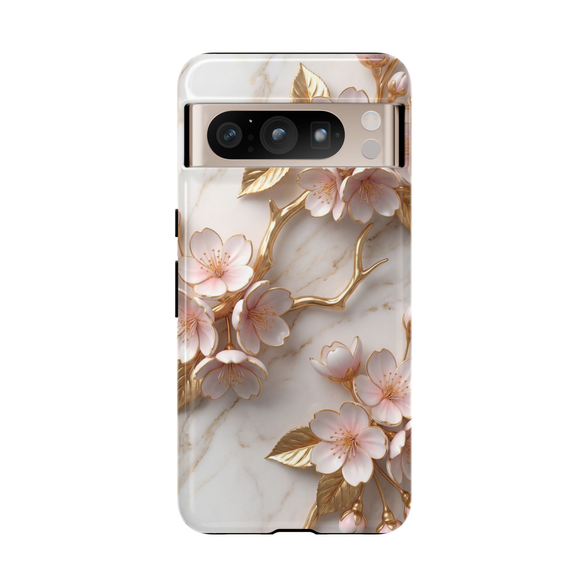 Floral Marble Google Pixel Case — Sakura Gold Cherry Blossom Tough Case