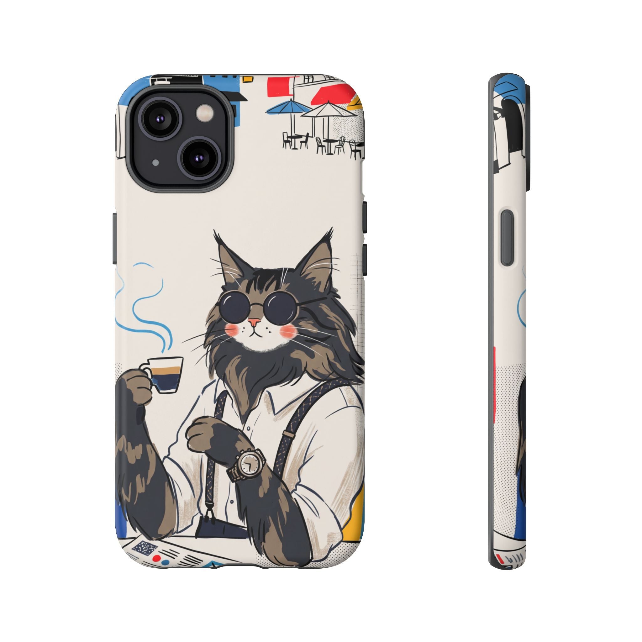 Cat Barista iPhone Case | Cool Cat in Sunglasses Coffee Shop Design
