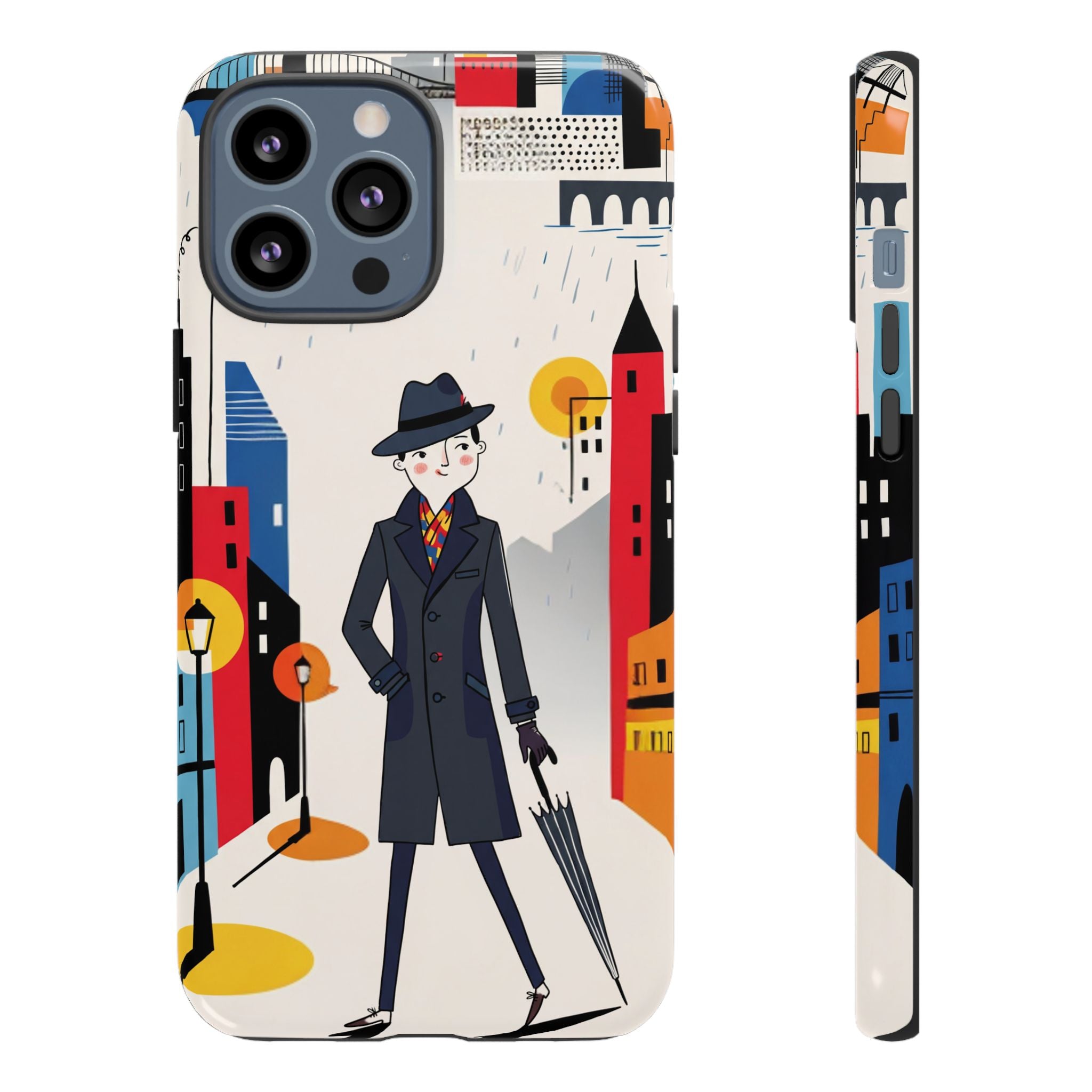 Retro Gentleman in Cityscape Illustration iPhone Case
