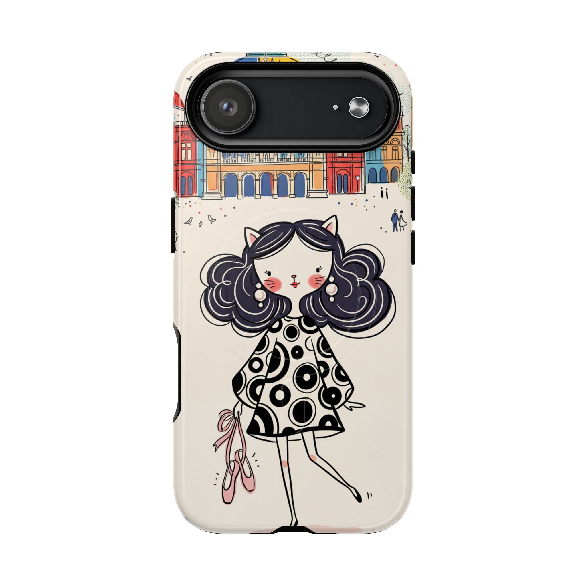 Cute Parisian Cat Girl MagSafe iPhone Case | Ballet Slippers Illustration Tough Case