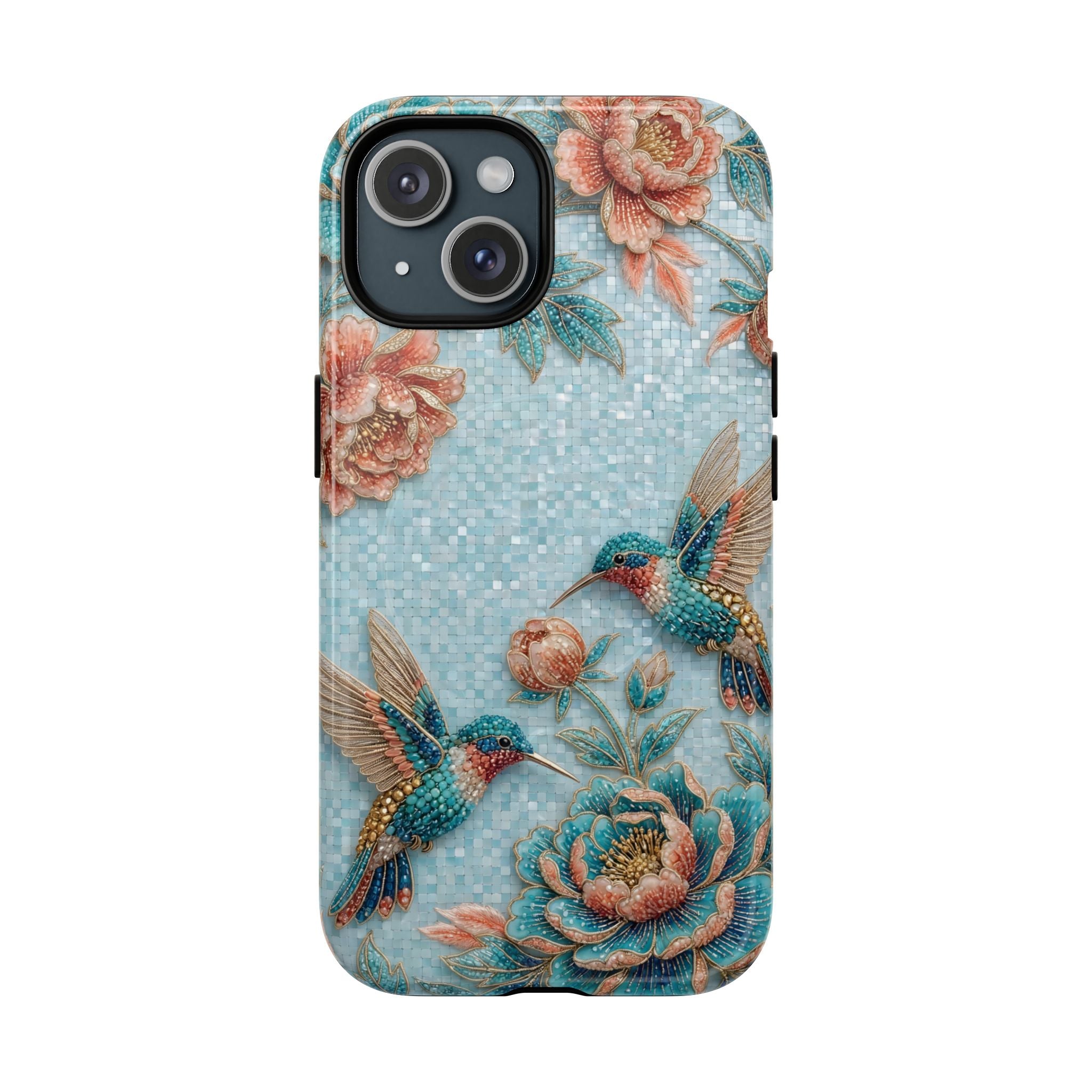 Hummingbird Floral Tough MagSafe iPhone Case | Vintage Blue Garden Design