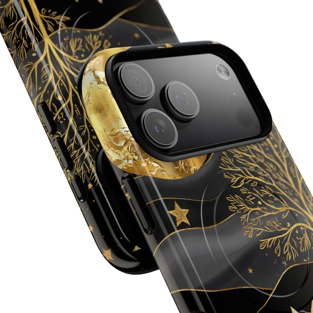 Custodia per iPhone Moonlit Cat | Custodia resistente MagSafe nera e oro