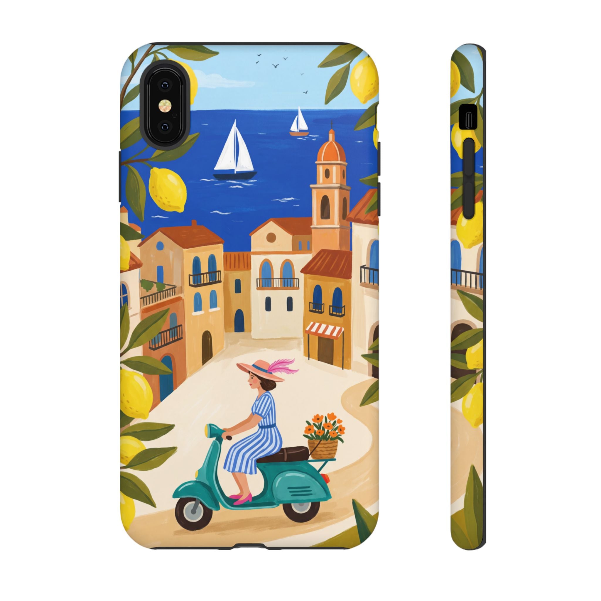 Mediterranean Scooter iPhone Case | Coastal Lemon Grove Design