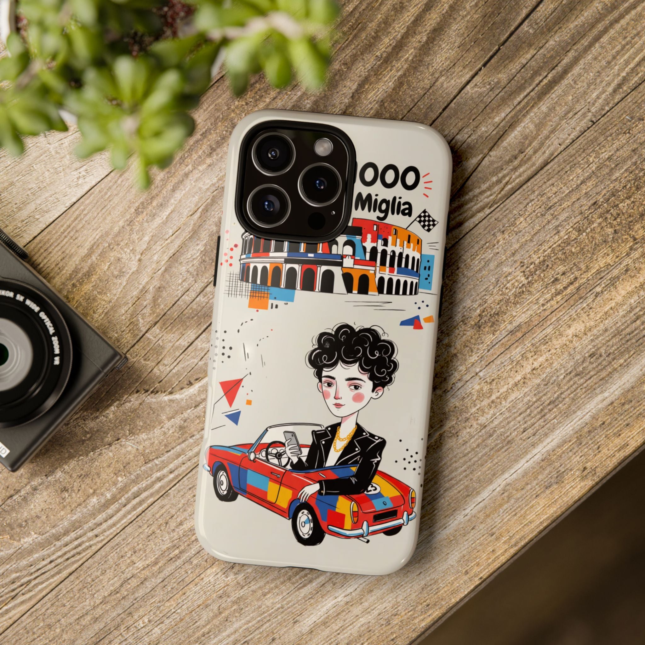 Retro Mille Miglia Car Illustration with Driver iPhone Case