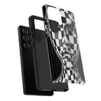 Checkerboard Face Tough Samsung Galaxy Case — Black & White Surreal Art Protective Cover