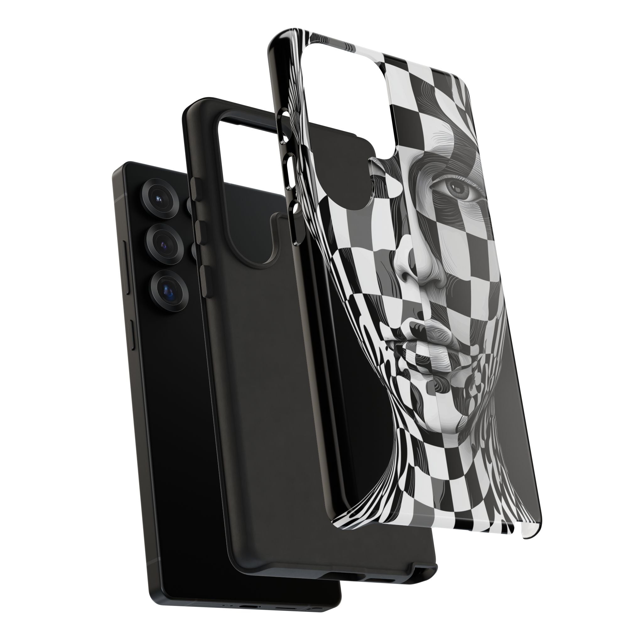 Checkerboard Face Tough Samsung Galaxy Case — Black & White Surreal Art Protective Cover