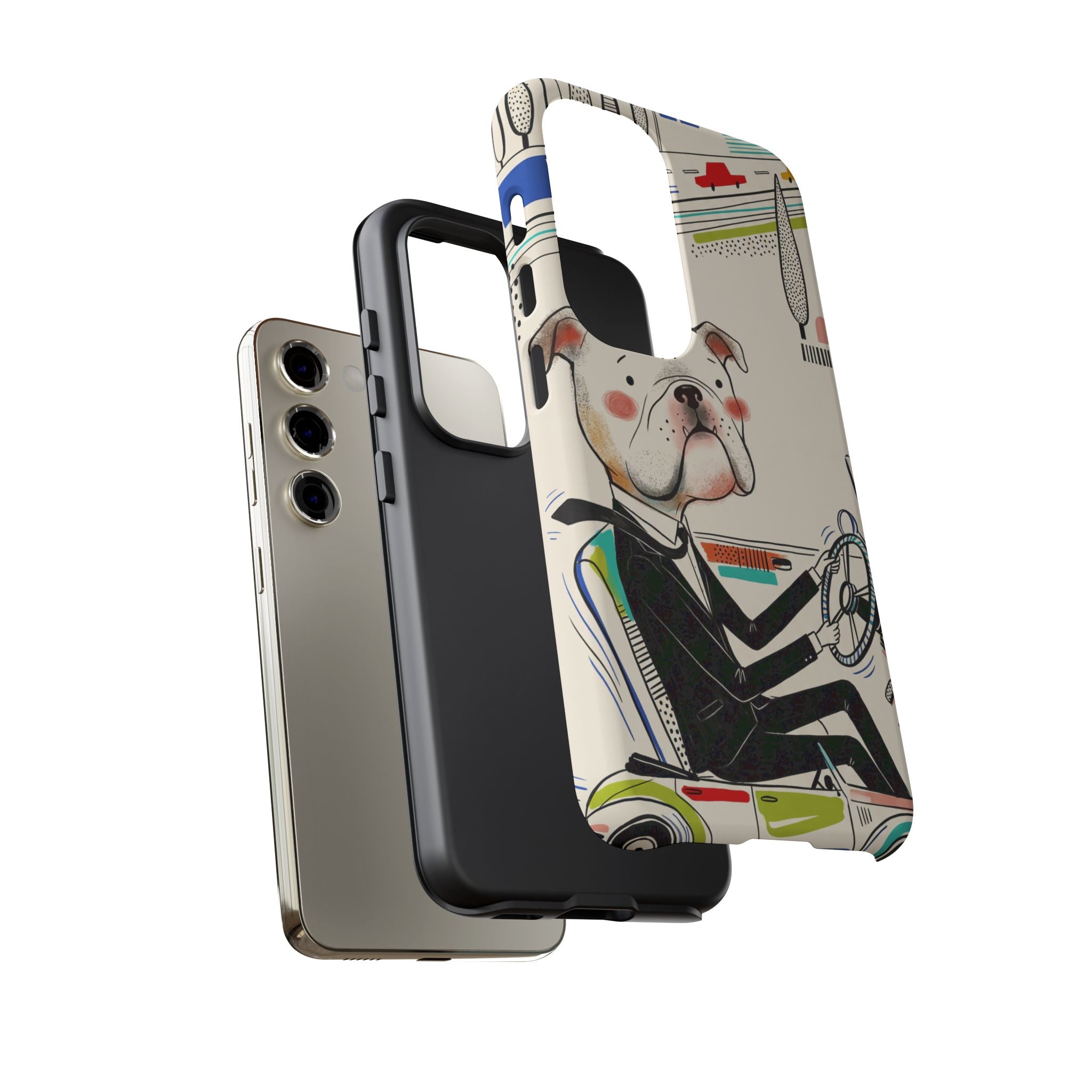 Bulldog Driver Samsung Galaxy Phone Case | Cute Retro Dog Illustration