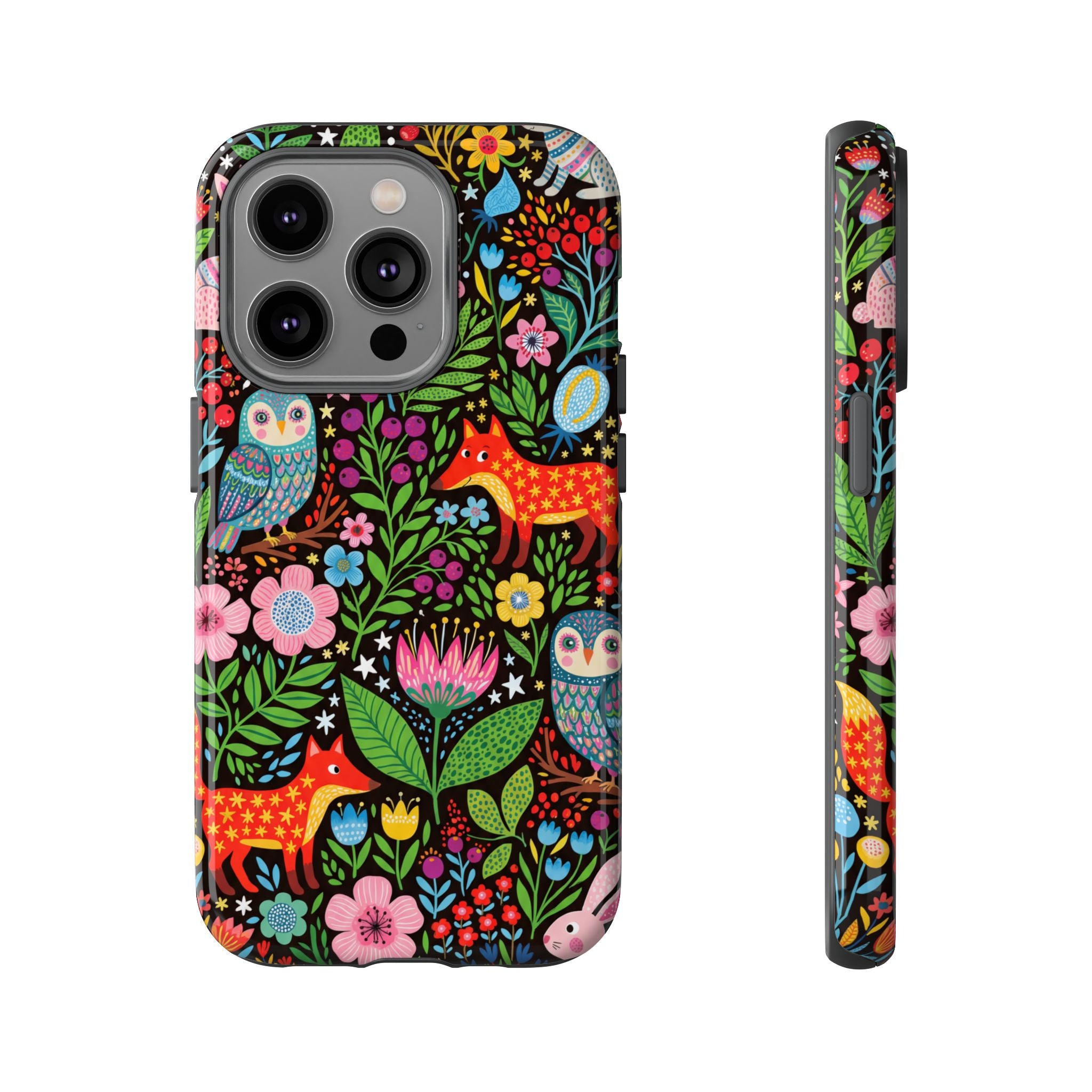 Floral Woodland iPhone Case | Colourful Fox & Owl Protective Cover