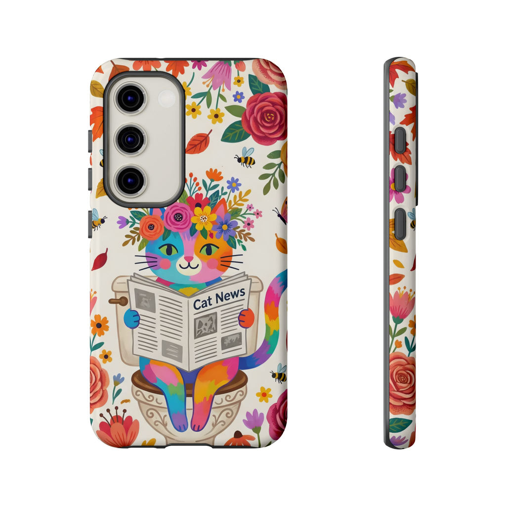 Floral Rainbow Cat Samsung Galaxy Phone Case | Cat News Design