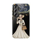 Vintage Starry Night Fashion Samsung Galaxy Phone Case | Elegant Lady in White Dress