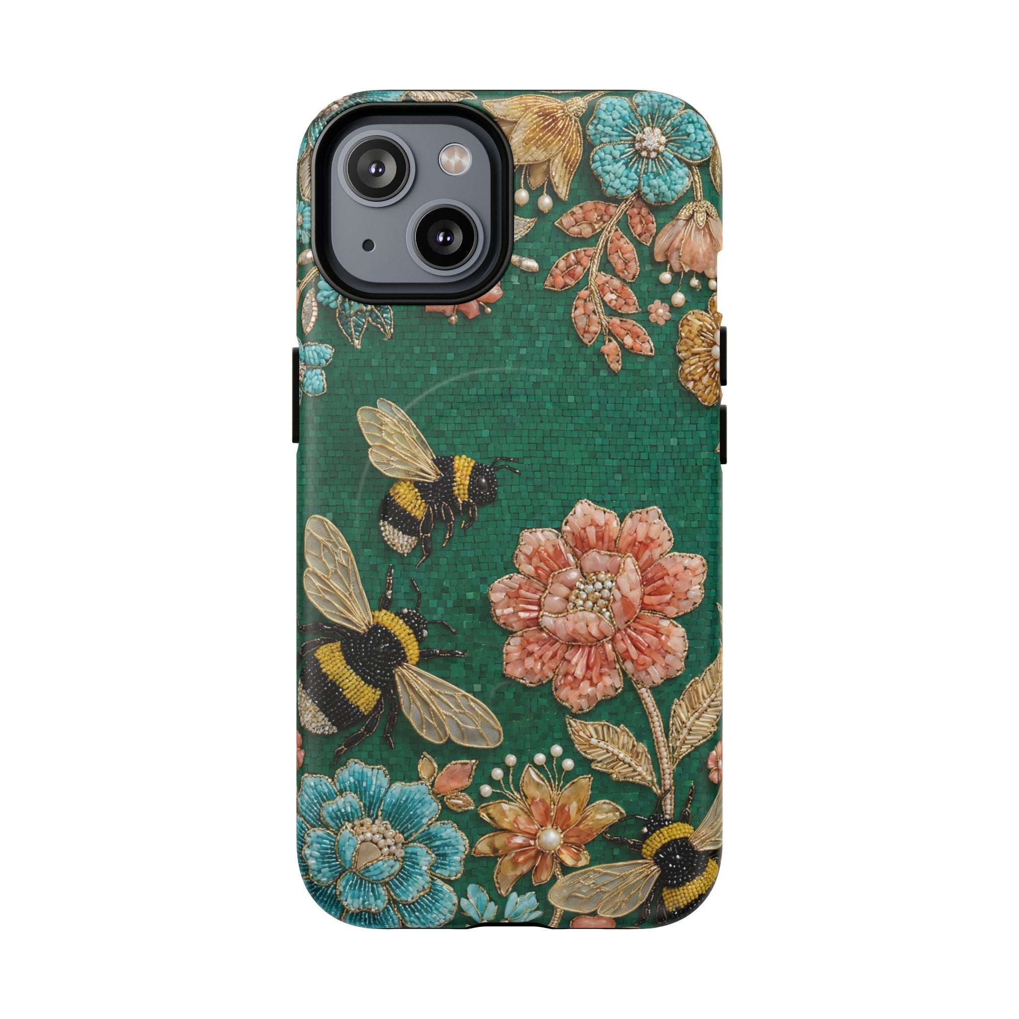Floral Bumblebee Tough MagSafe iPhone Case | Protective Botanical Phone Cover