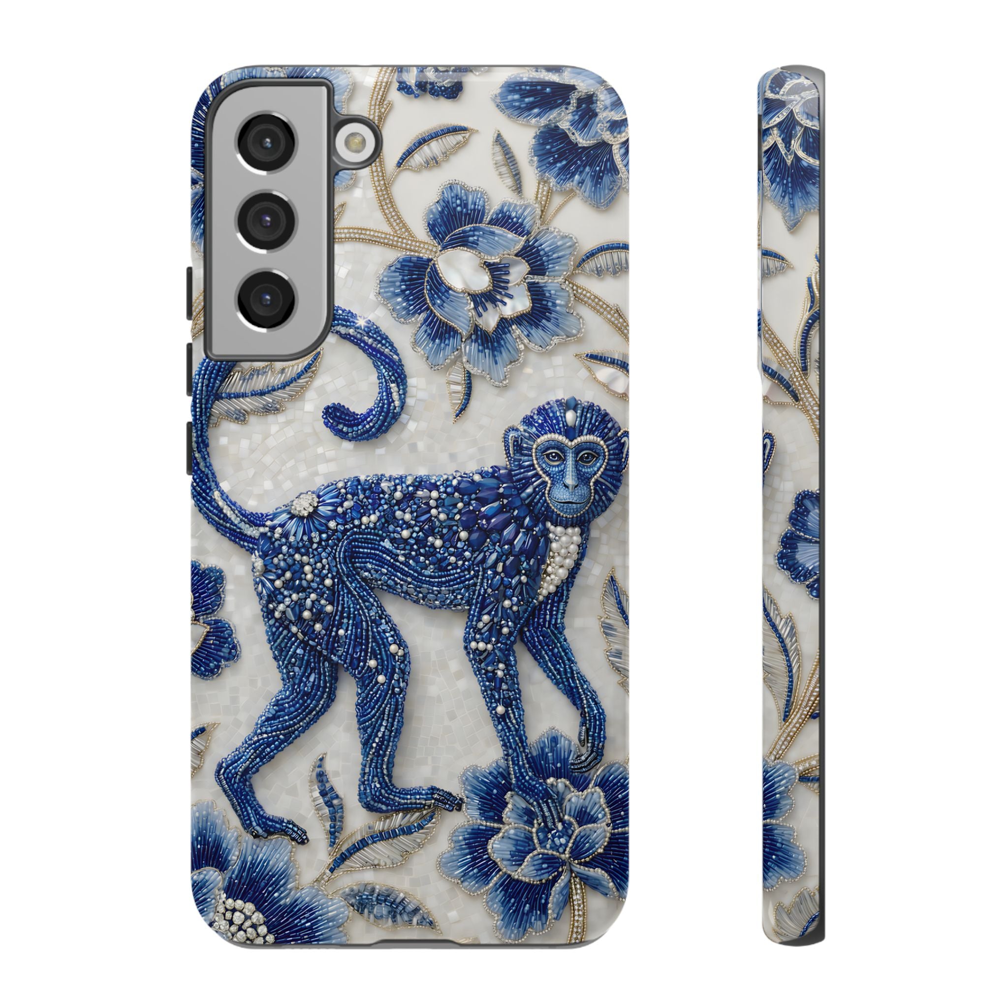 Cover per Samsung Galaxy Scimmia Zodiaco Cinese | Custodia protettiva Arte Porcellana Blu e Bianca | Regalo Anno della Scimmia