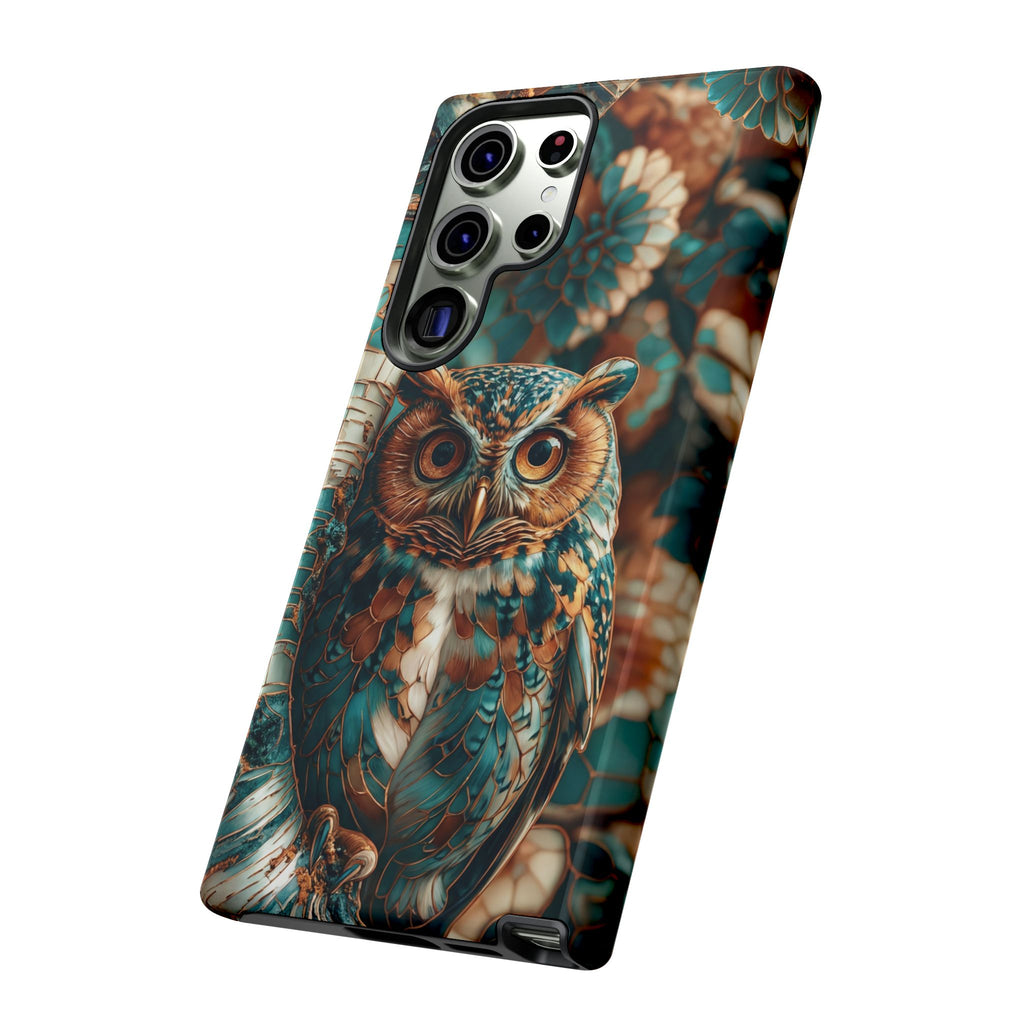Owl Forest Tough Samsung Galaxy Case | Teal & Brown Rustic Wildlife Protective Cover