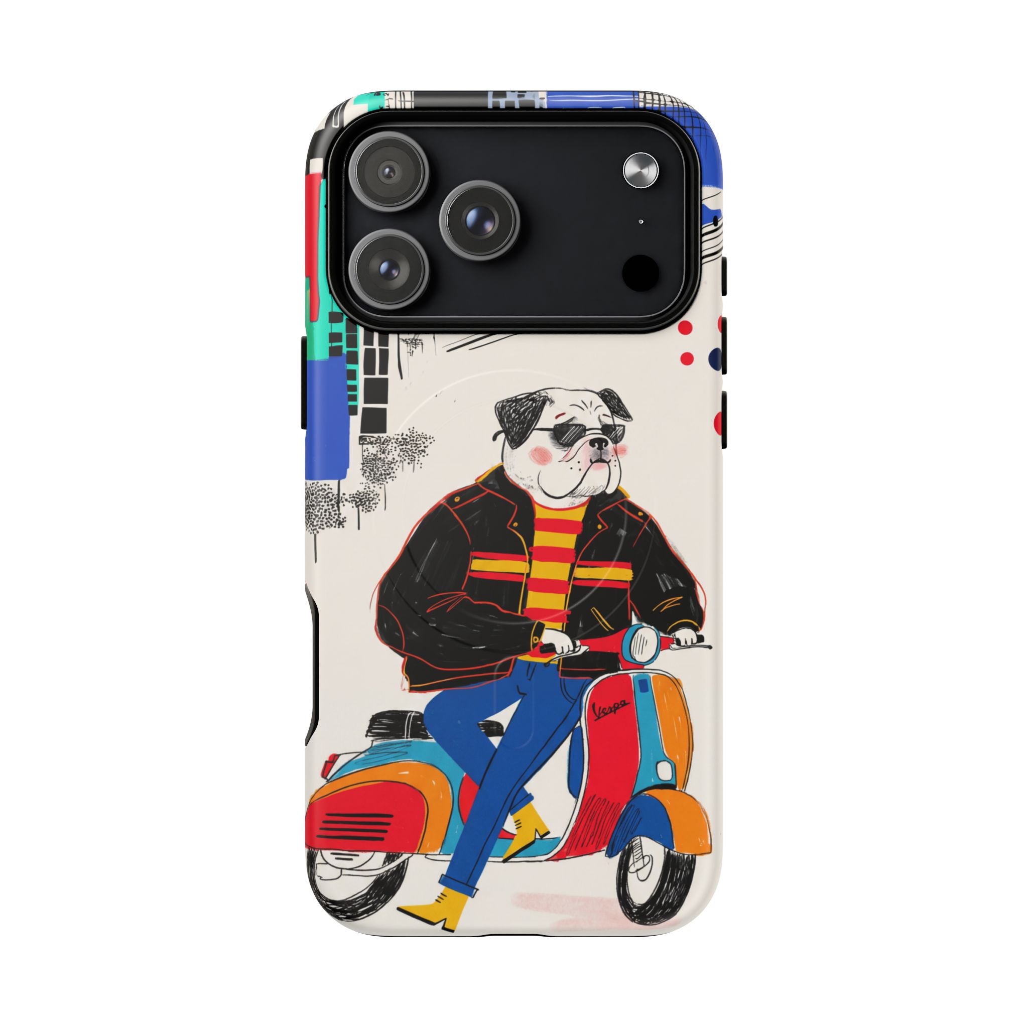 Bulldog Vespa MagSafe iPhone Case | Retro Scooter Dog Protective Cover