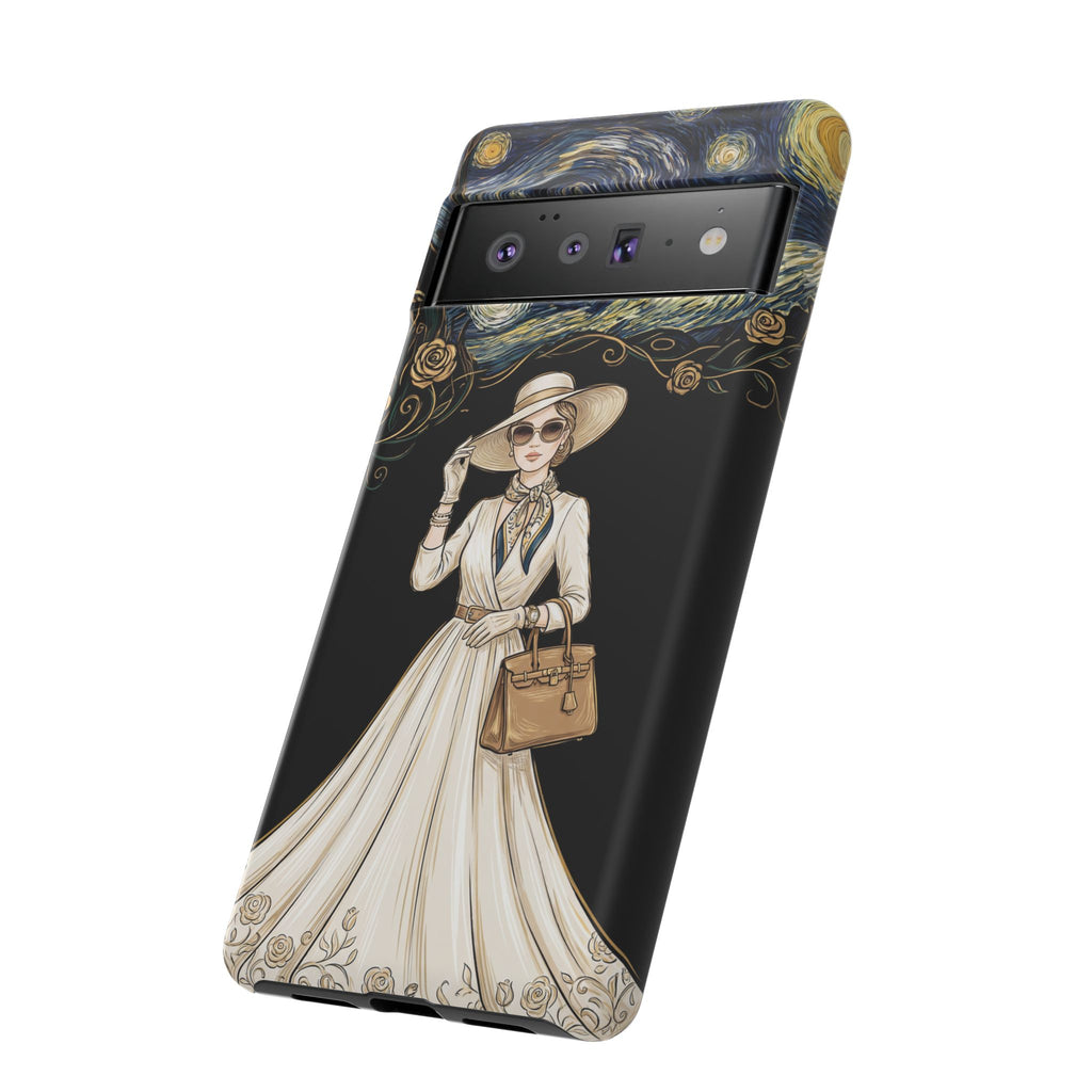 Vintage Starry Night Fashion Google Pixel Phone Case | Elegant Lady in White Dress