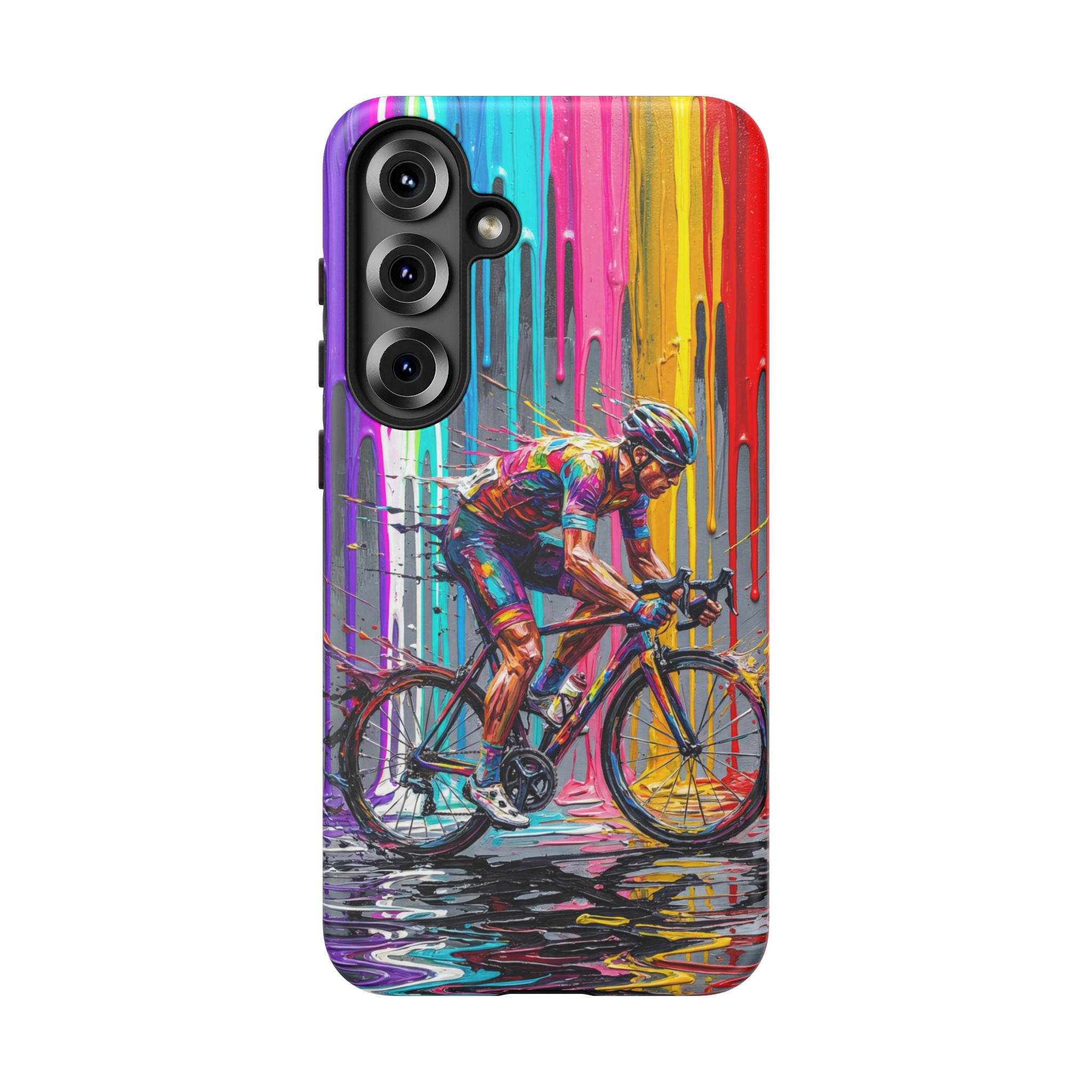 Cyclist Art Samsung Galaxy Phone Case | Colourful Drip Painting Tough Cases