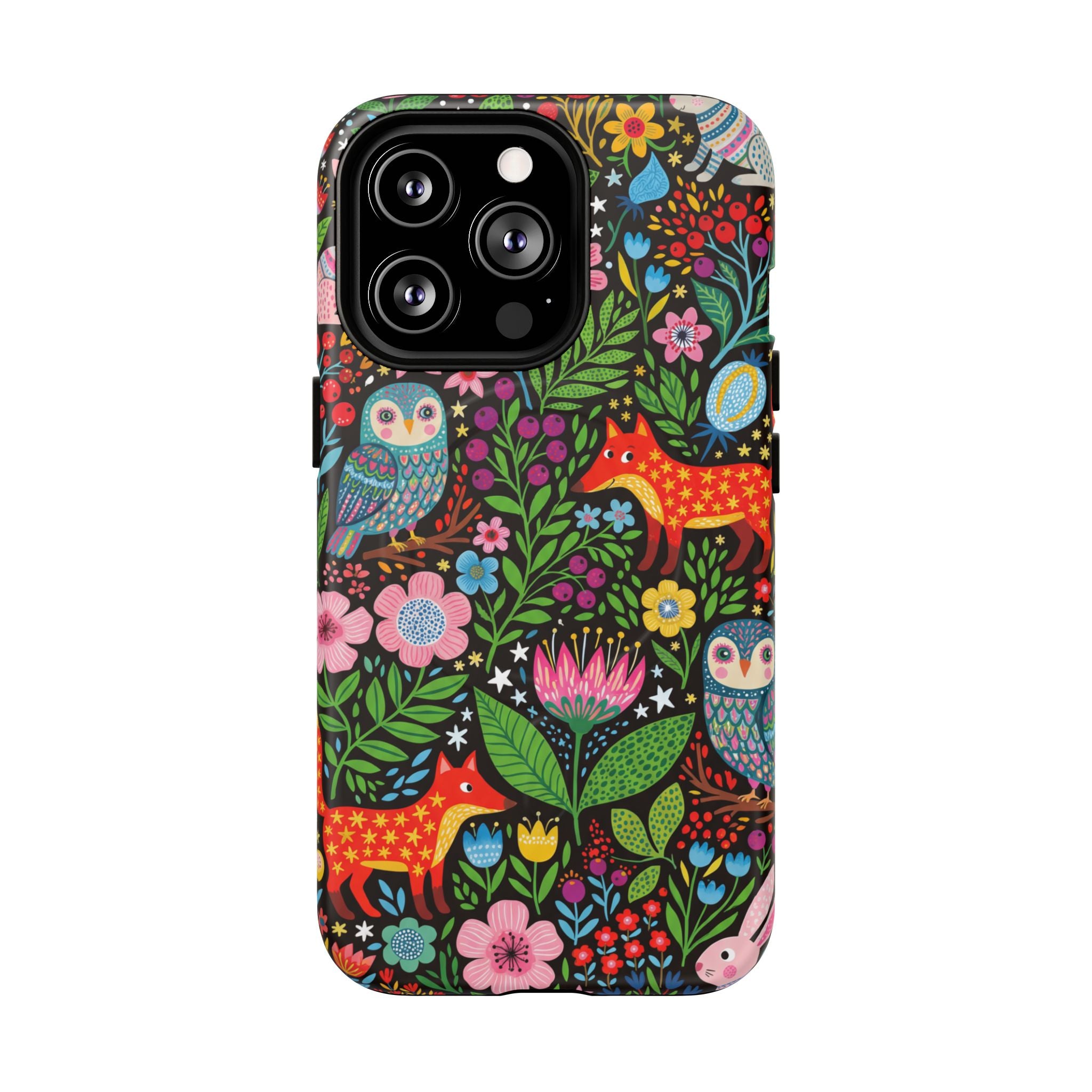 Floral Woodland MagSafe iPhone Case | Colourful Fox & Owl Protective Cover