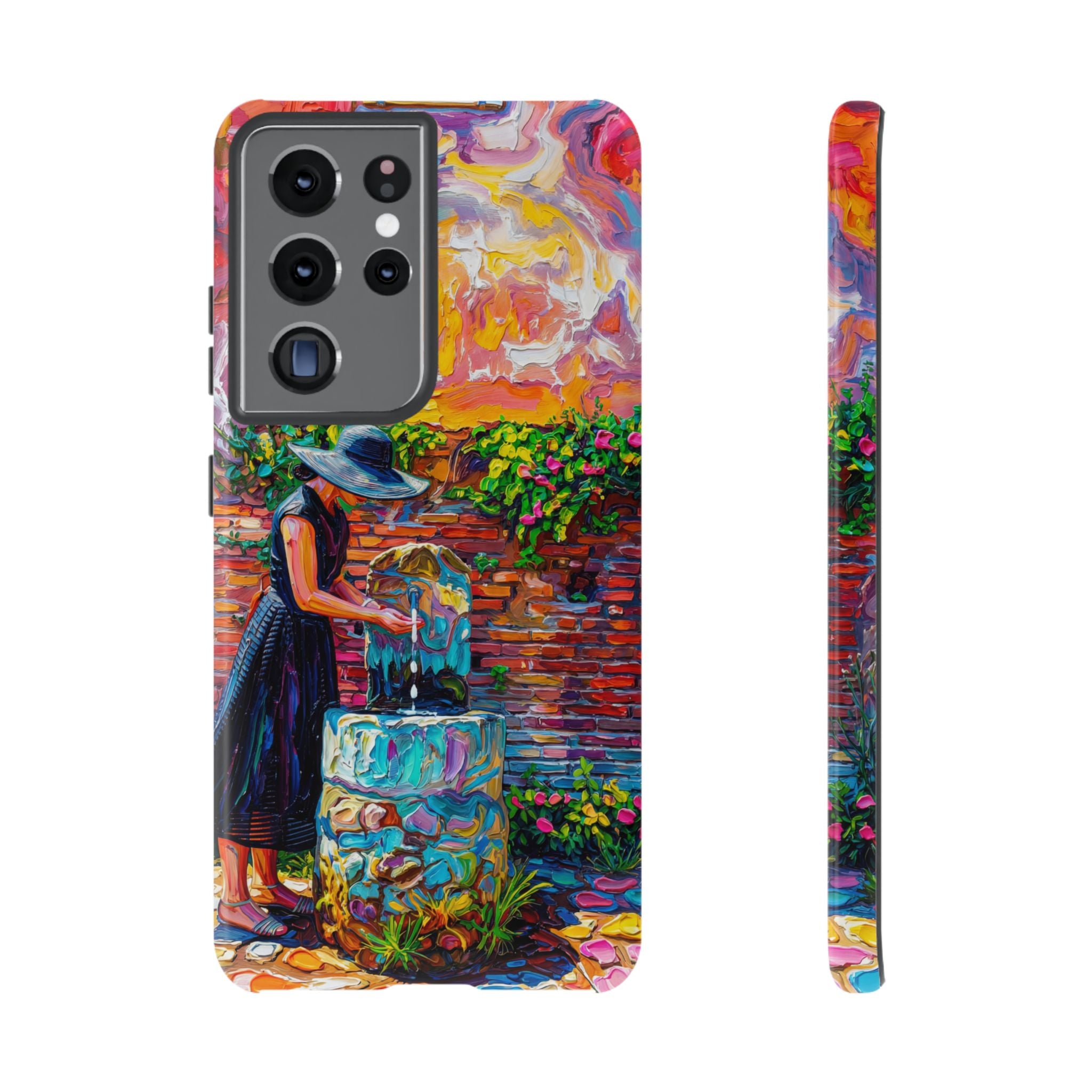 Artistic Woman at Fountain Samsung Galaxy Case | Colourful Garden Scene Tough Cases