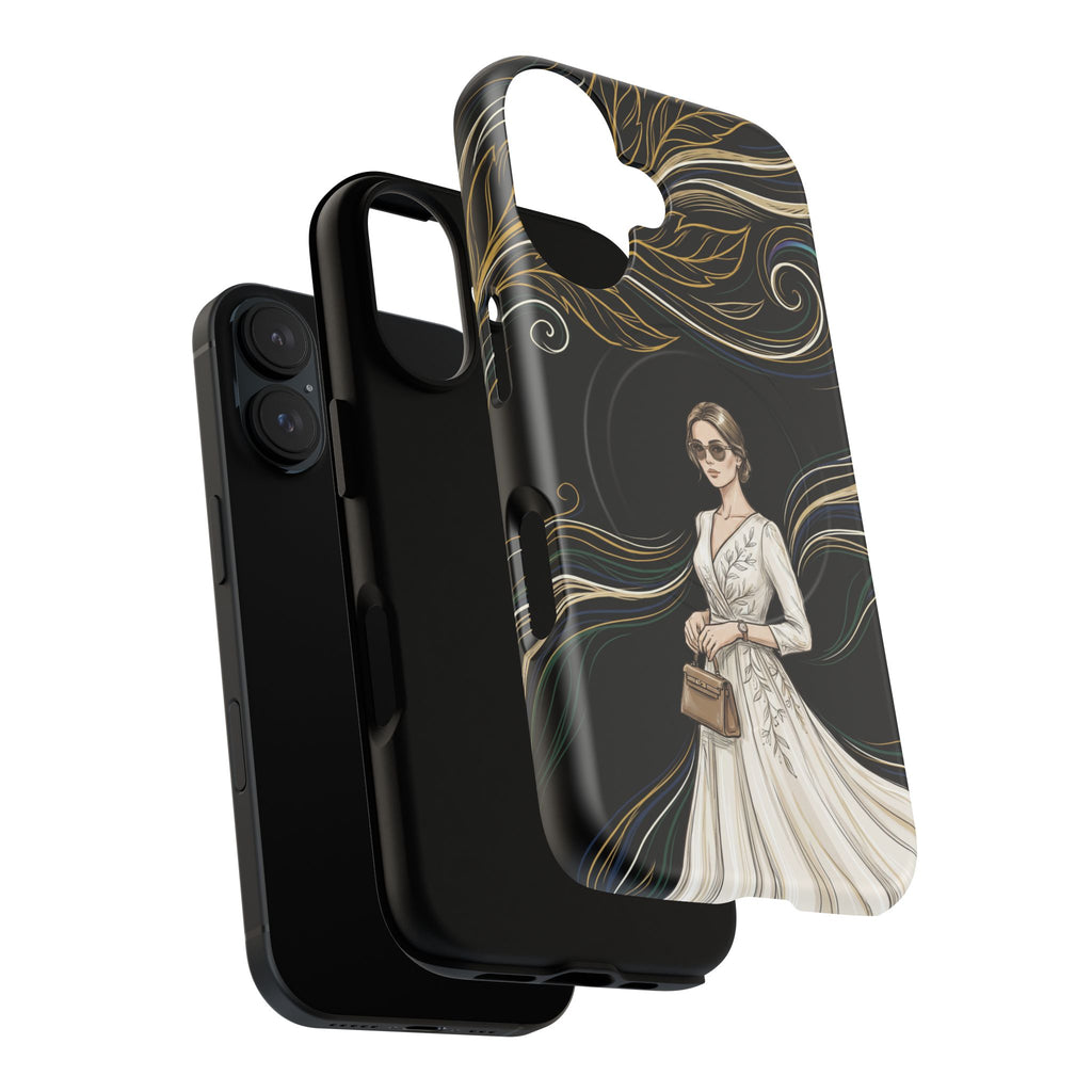 Elegant Woman Illustration MagSafe iPhone Case | Vintage Bride in Flowing Gown