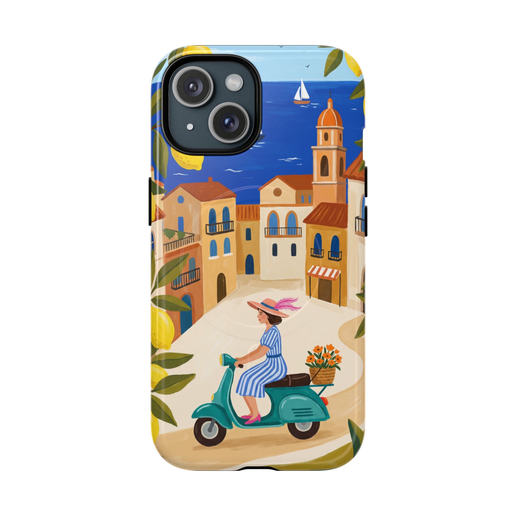 Mediterranean Scooter MagSafe iPhone Case | Coastal Lemon Grove Design