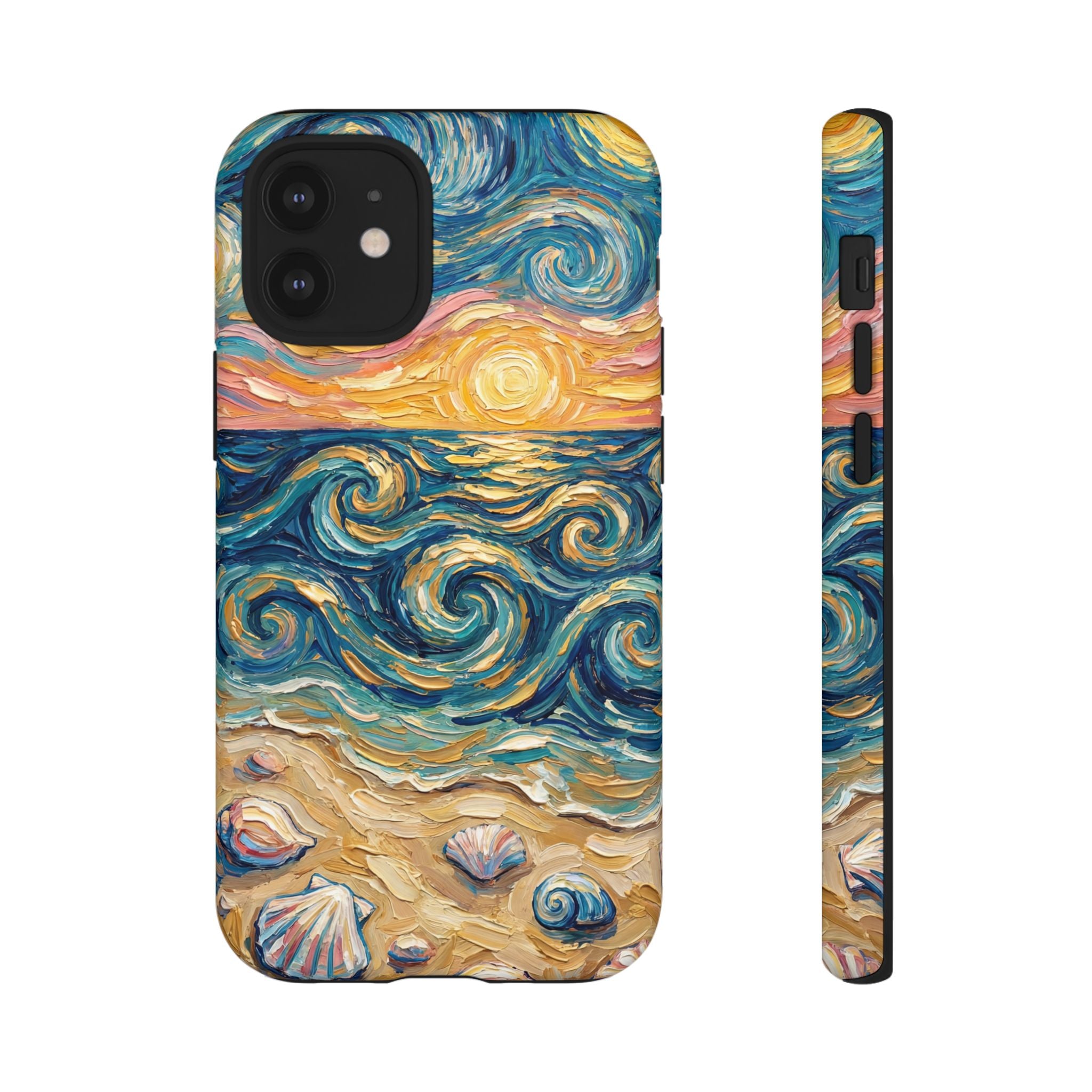 Sea Sunset iPhone Case — Van Gogh‑Style Beach Waves with Shells