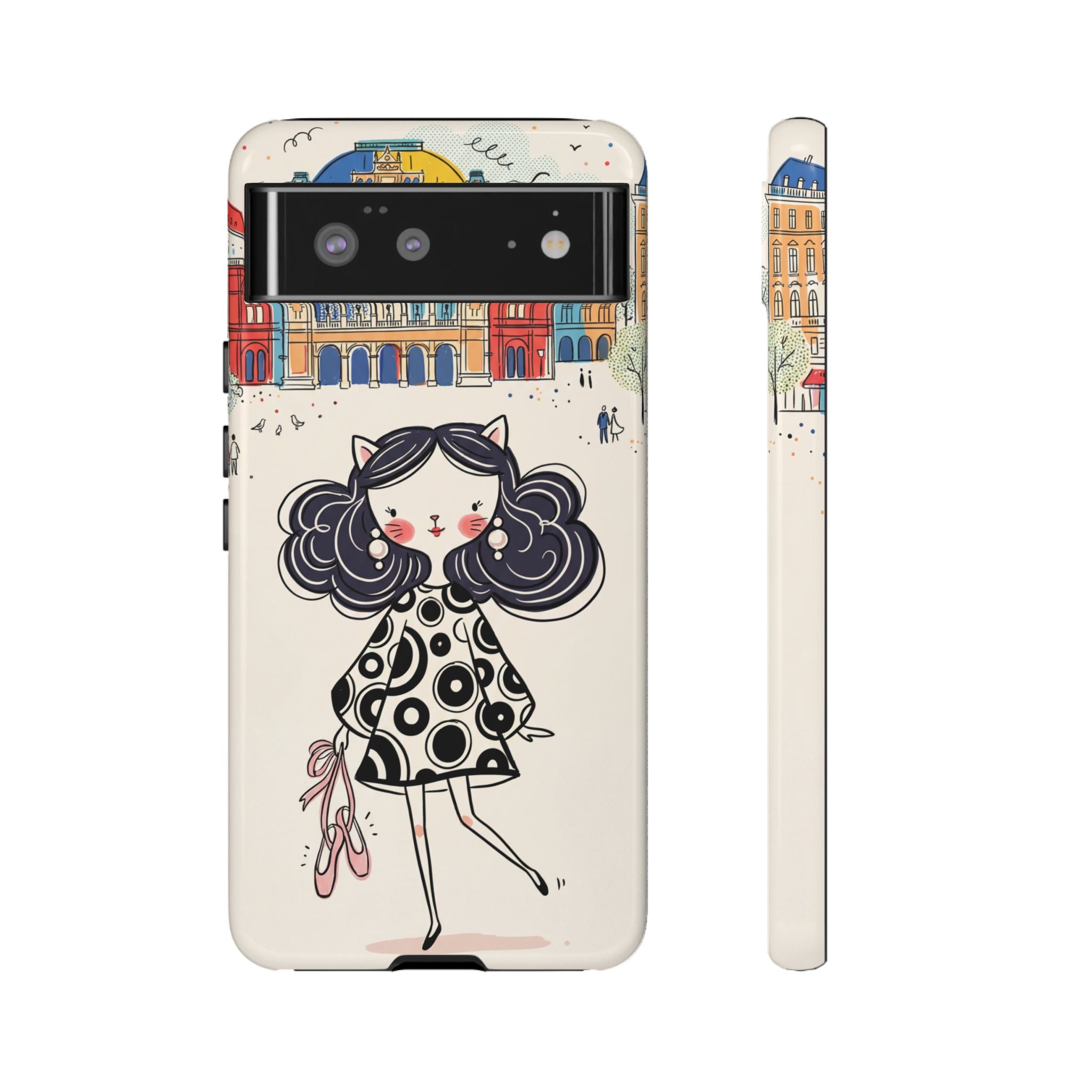 Cute Parisian Cat Girl Google Pixel Phone Case | Ballet Slippers Illustration Tough Case