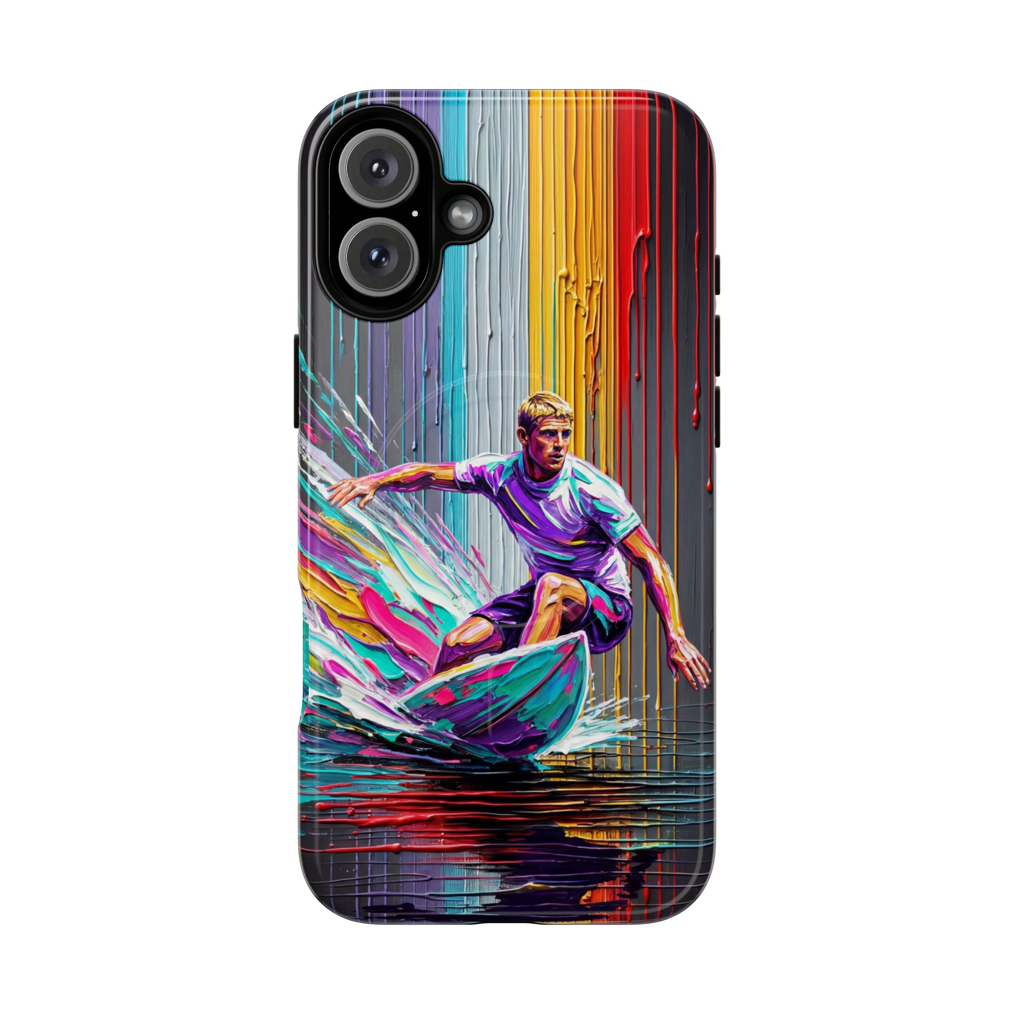 Surfing Art MagSafe iPhone Case | Colourful Wave Surfer Protective Cover