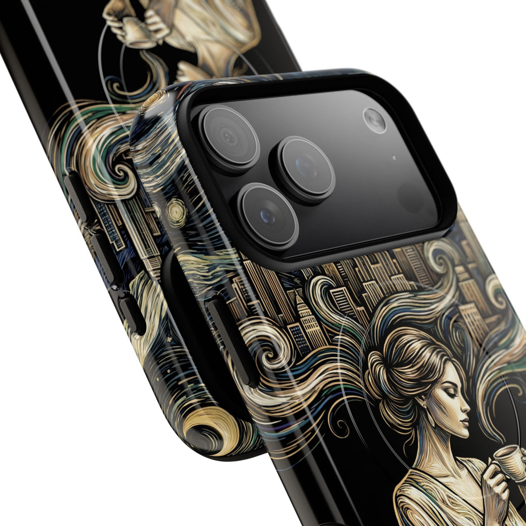 Vintage Cityscape Woman Tea Art MagSafe iPhone Case