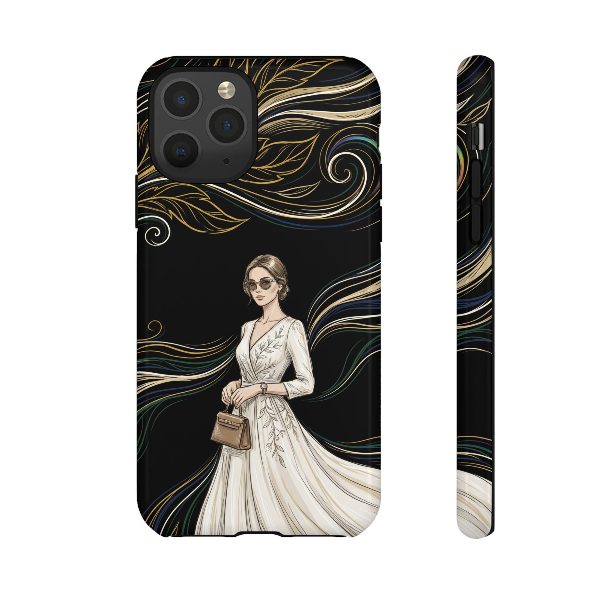 Elegant Woman Illustration iPhone Case | Vintage Bride in Flowing Gown