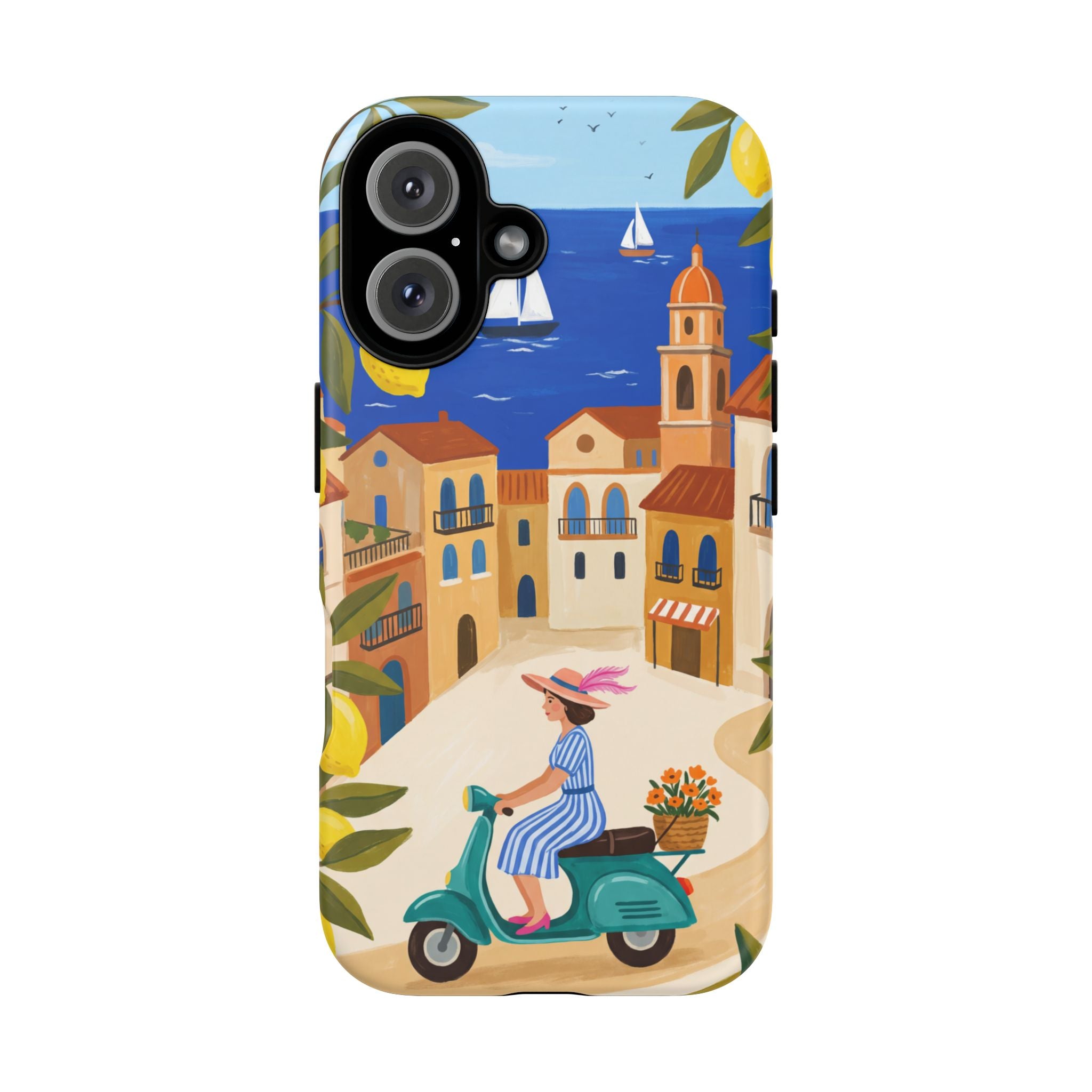 Mediterranean Scooter iPhone Case | Coastal Lemon Grove Design