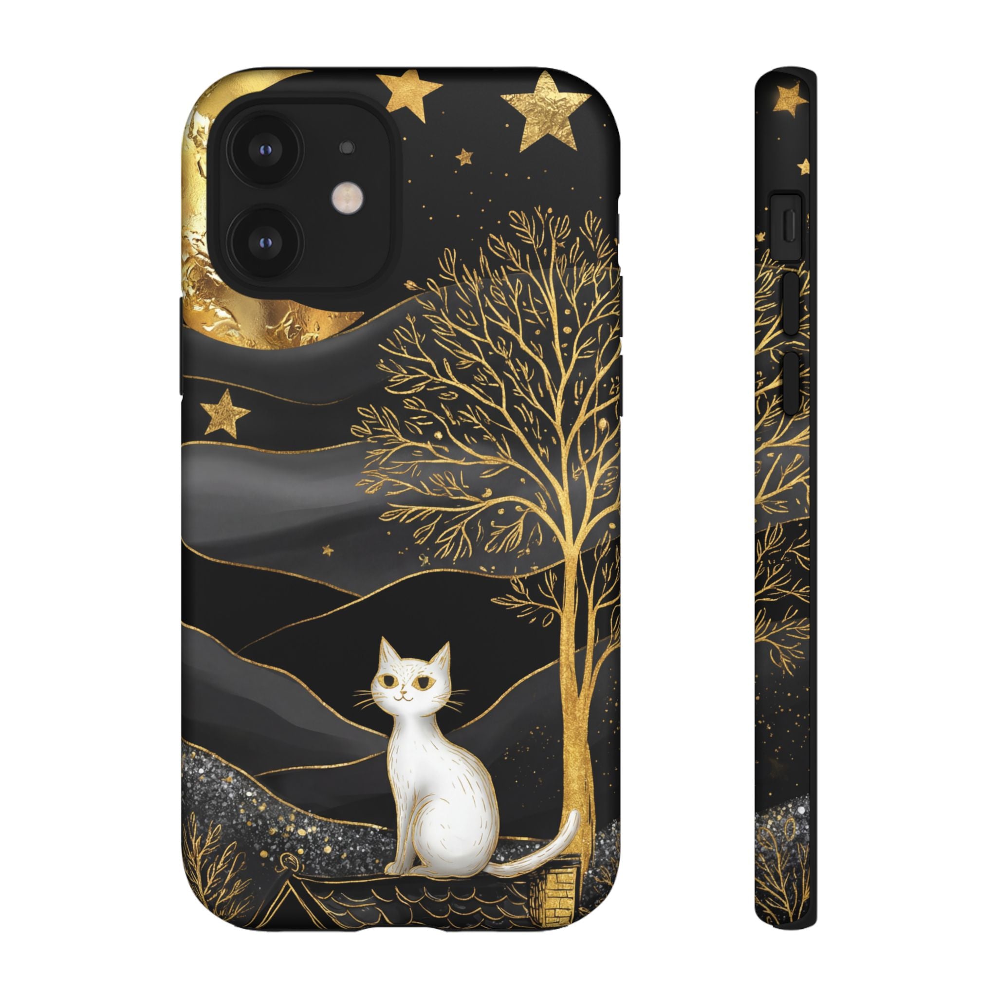 Celestial Cat iPhone Case | Gold Moon & Star iPhone Cover