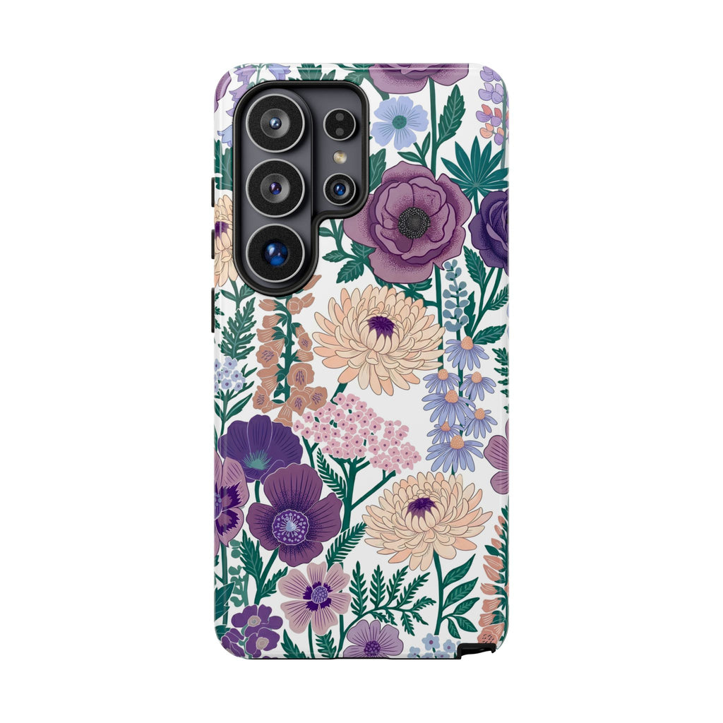 Floral Purple Garden Phone Case — Protective Phone Cover with Lavender & Peach Blooms