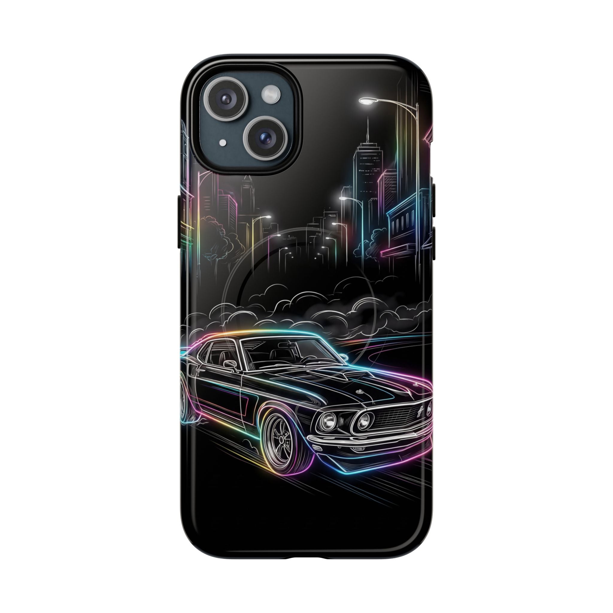 Neon Muscle Car MagSafe iPhone Case | Retro City Nightscape
