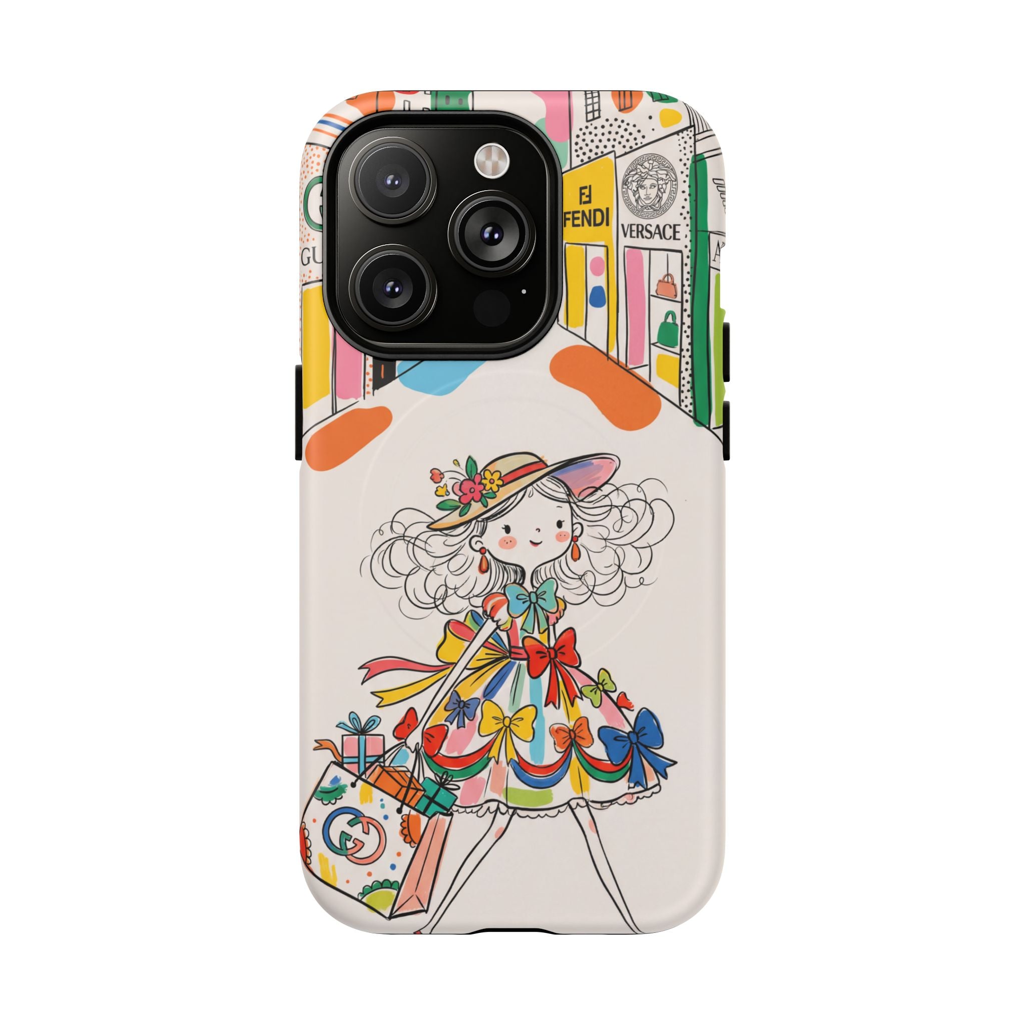 Cute Fashion Girl MagSafe iPhone Case | Colourful Shopping Street Design