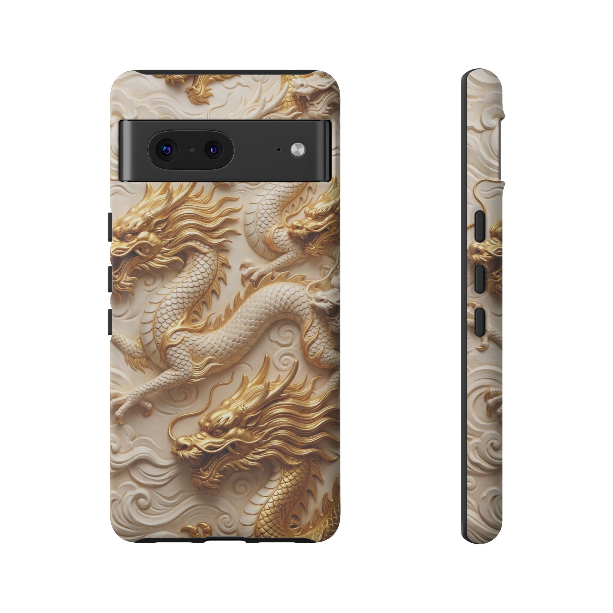 Dragon Relief Google Pixel Case — Gold Carved Dragon Protective Cover