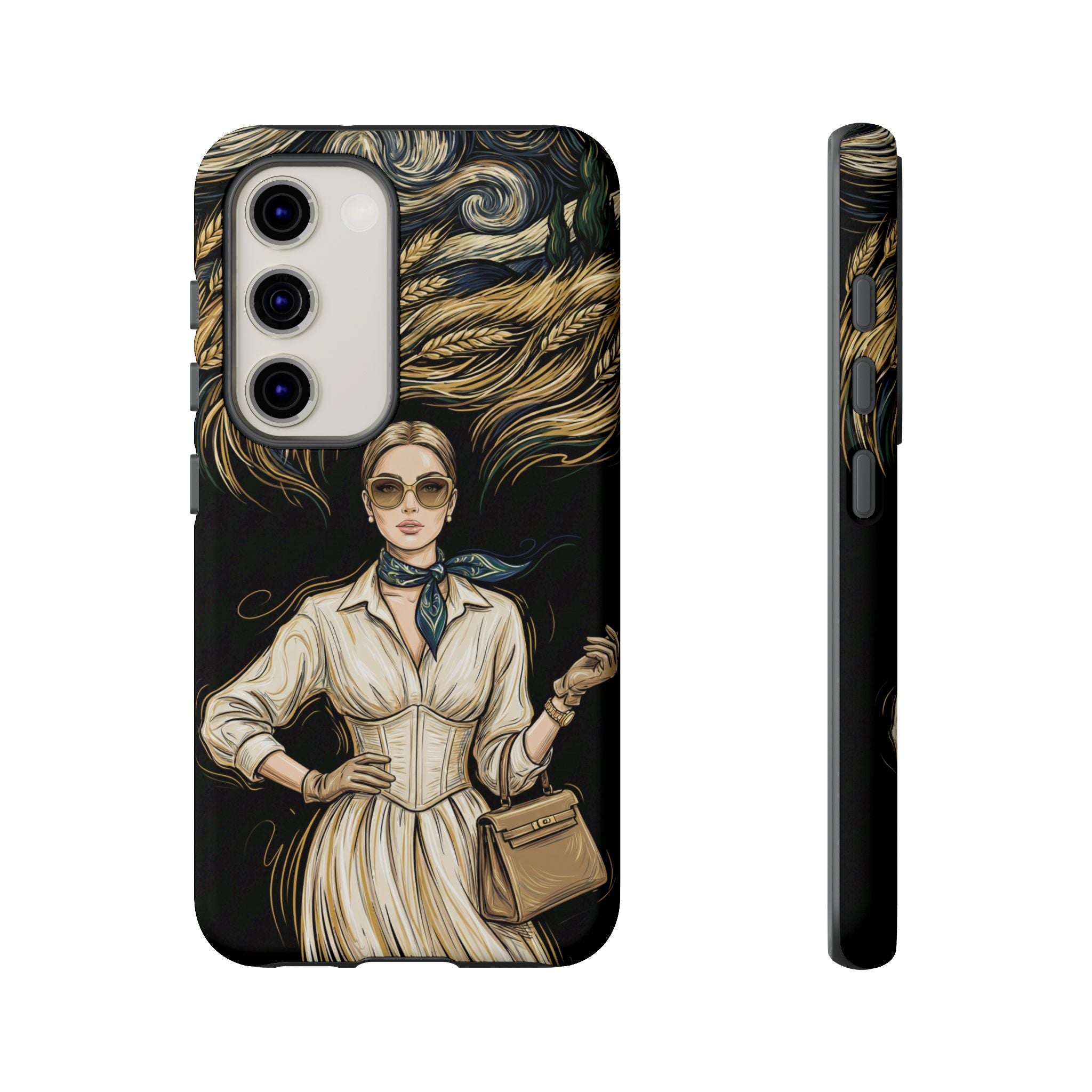 Vintage Elegance Samsung Galaxy Phone Case | Retro Woman with Flowing Golden Hair