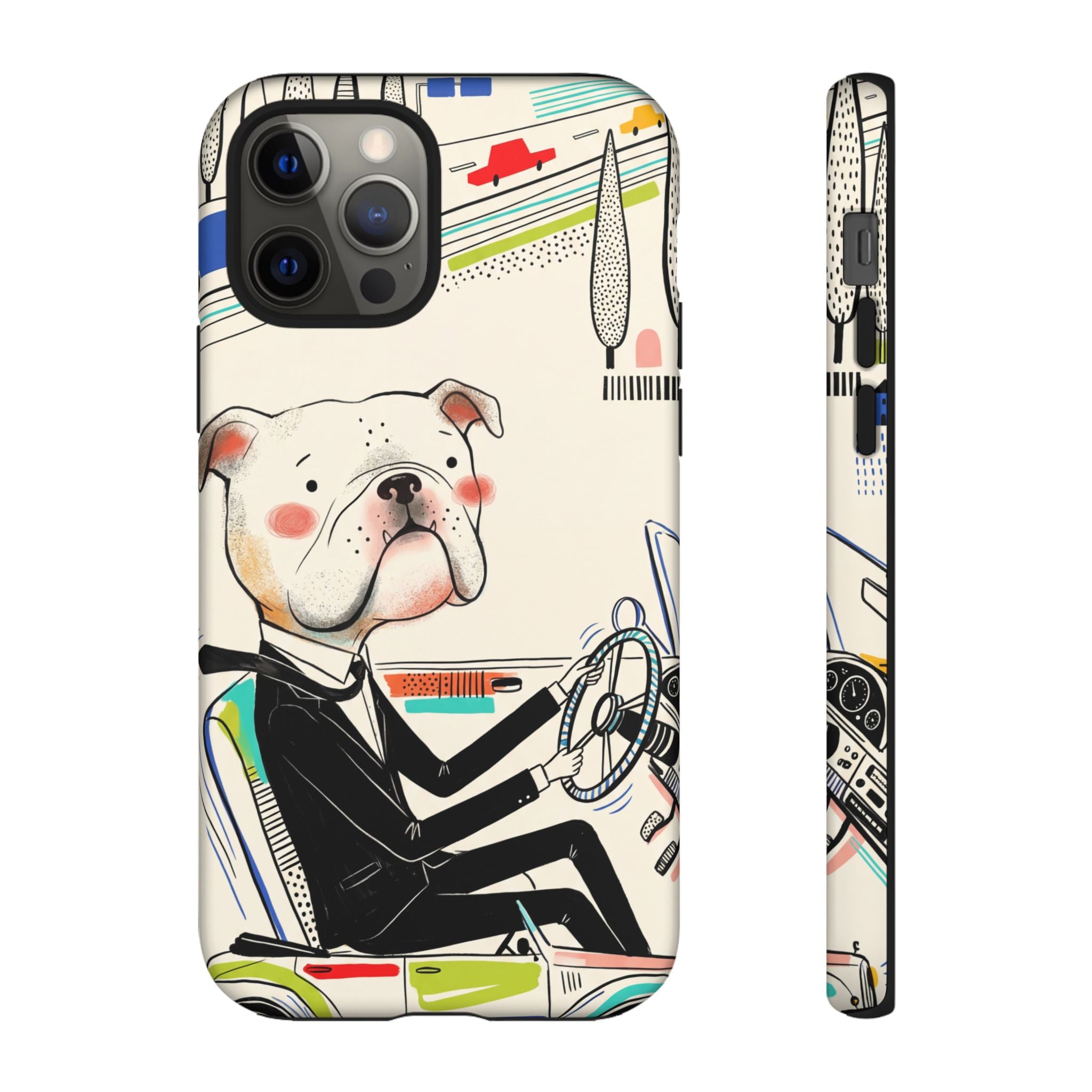 Bulldog Driver iPhone Case | Cute Retro Dog Illustration