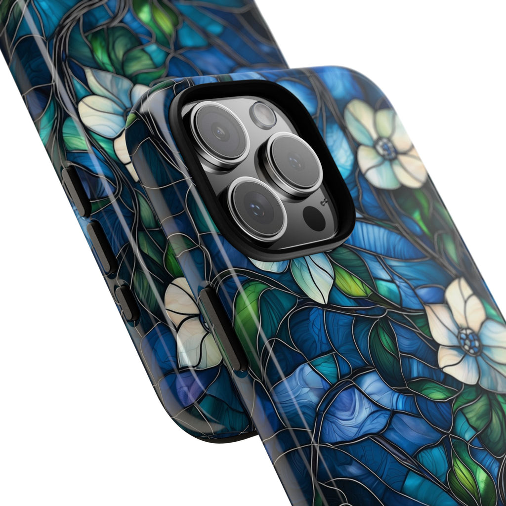 Floral Stained Glass iPhone Case – Blue Garden