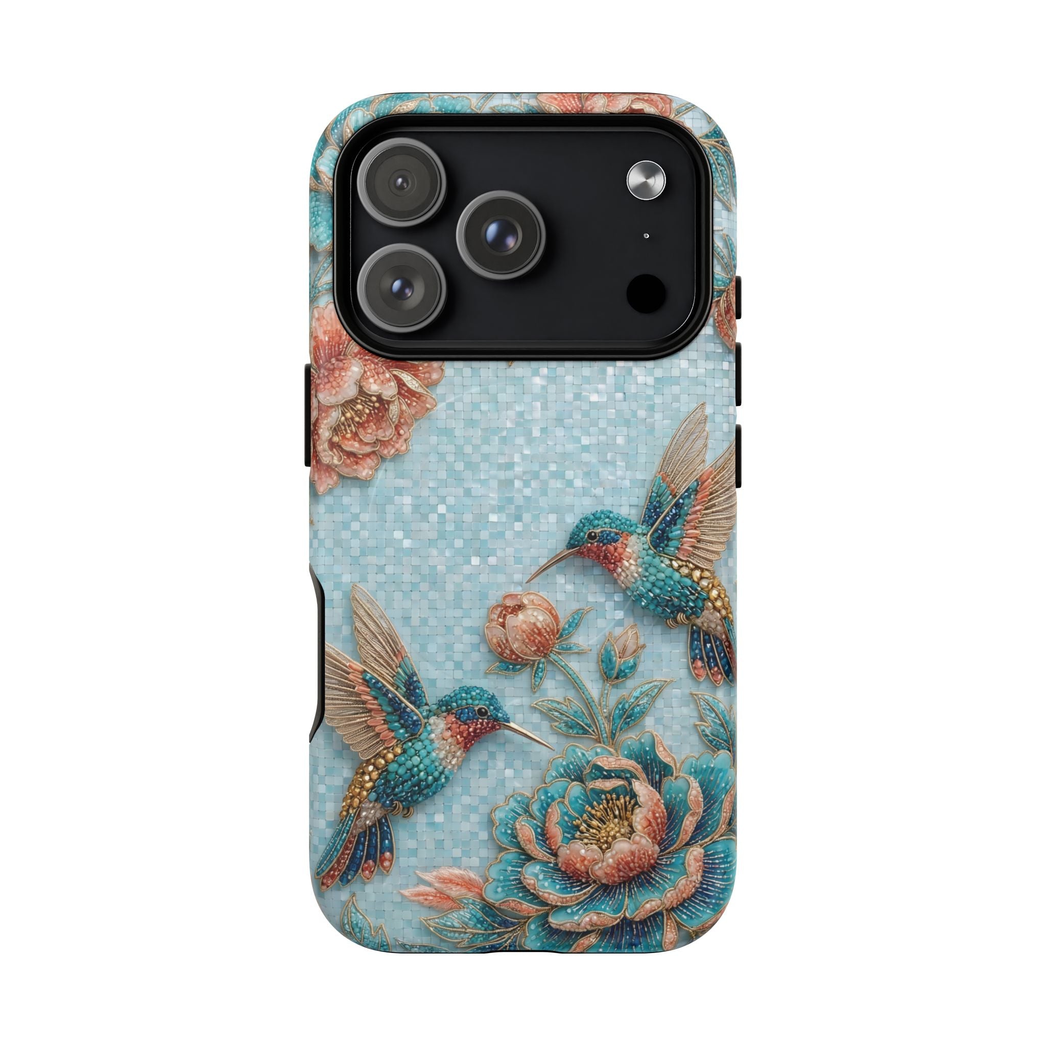 Hummingbird Floral Tough MagSafe iPhone Case | Vintage Blue Garden Design