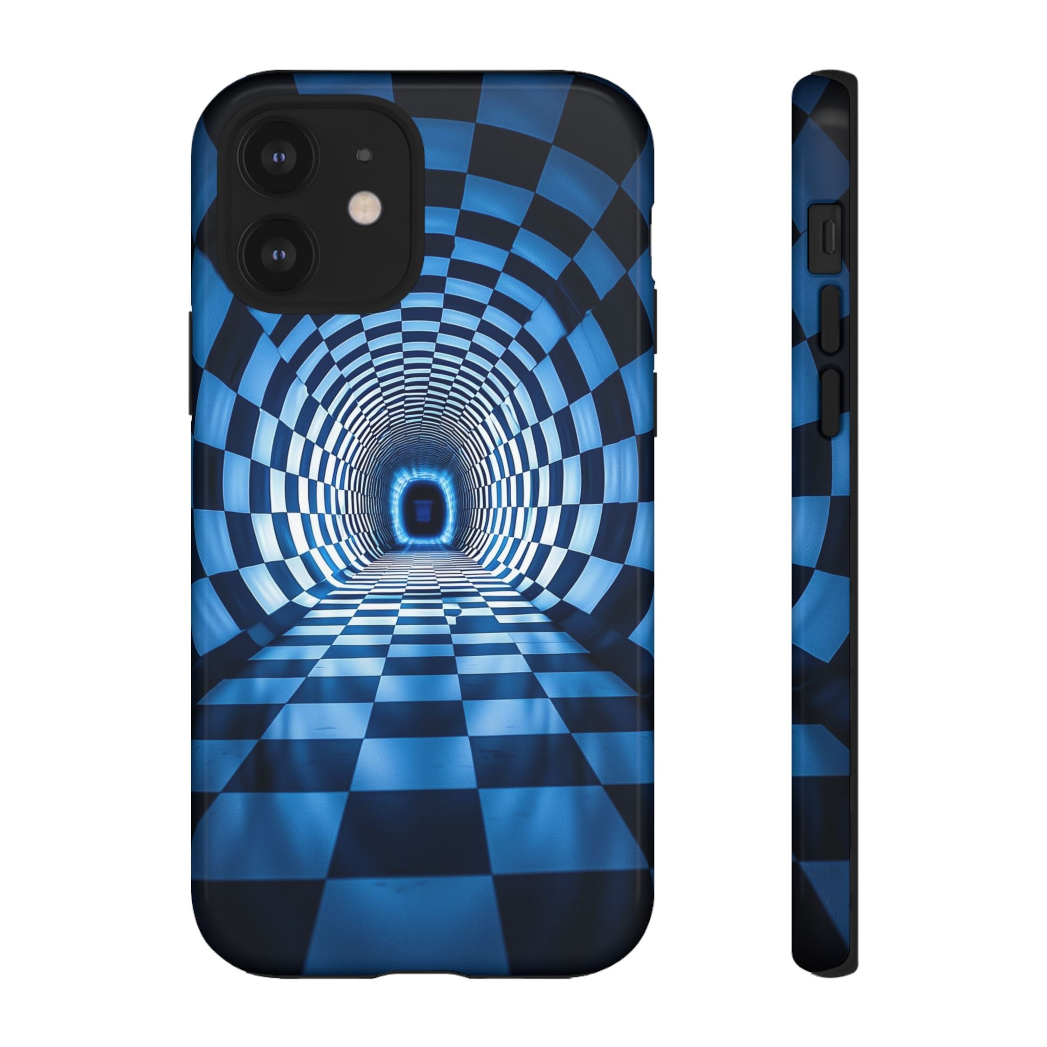 Blue Checkered Tunnel iPhone Case — 3D Optical Illusion Tough Case