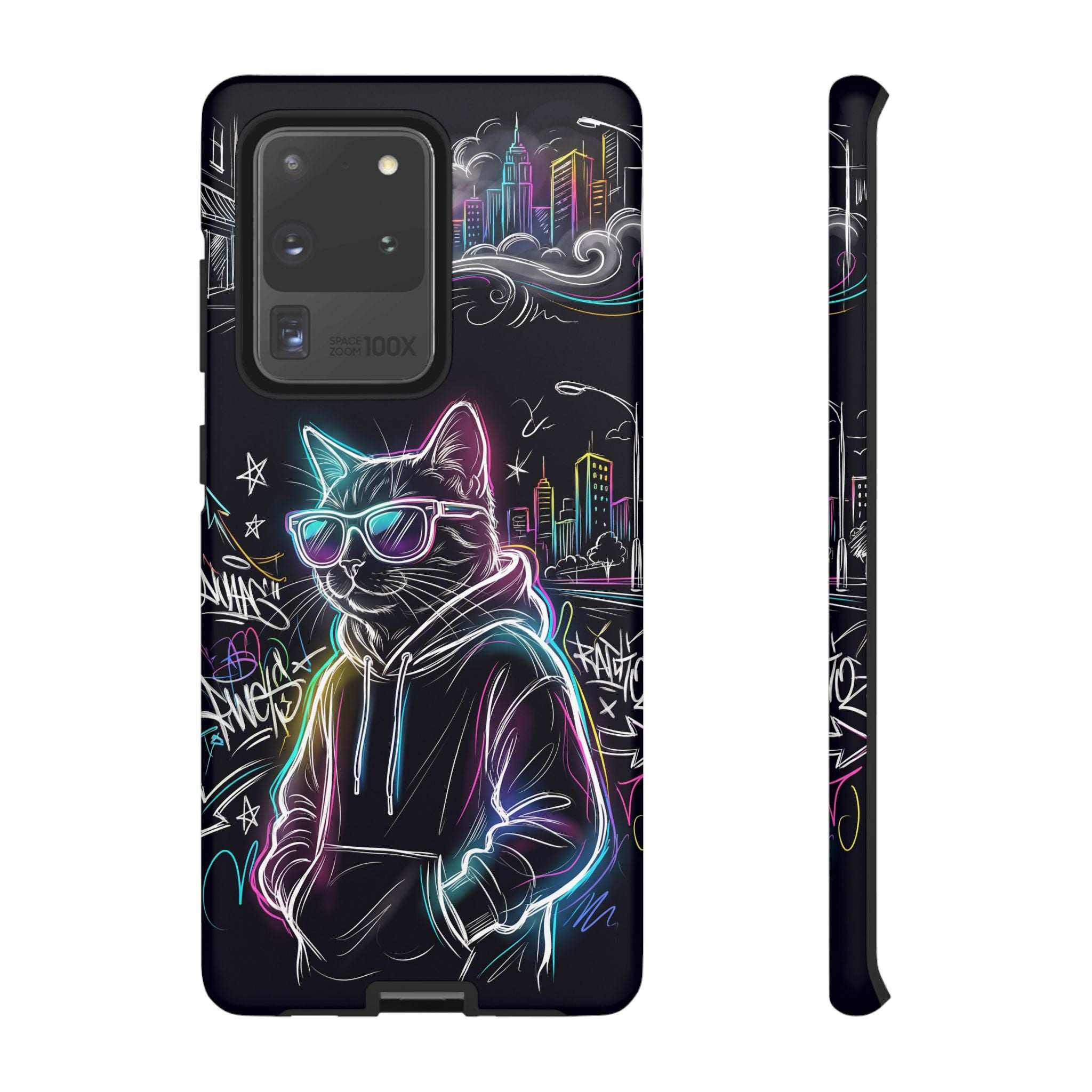 Cool Hoodie Neon Street Cat Samsung Galaxy Phone Case